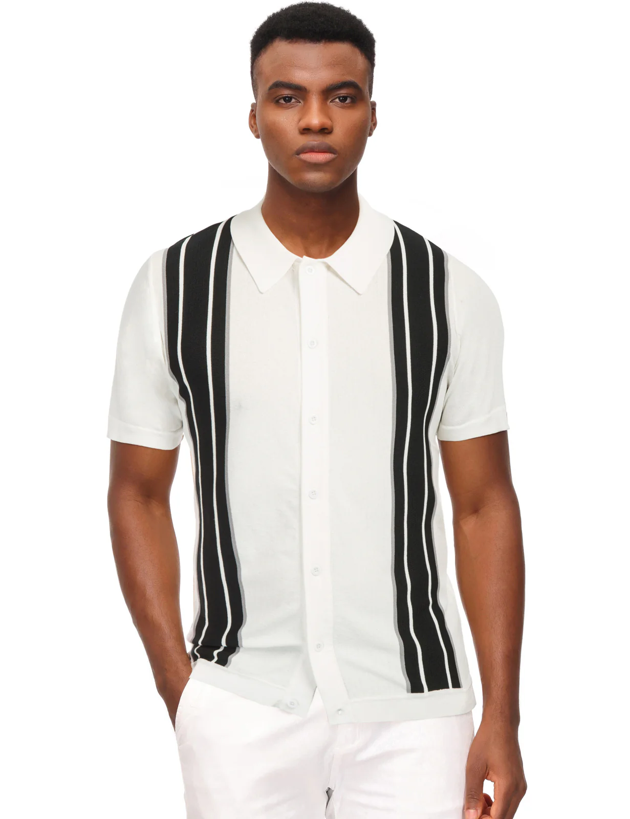Mens Polo Shirts Vintage Striped Lightweight Knitting Golf Cardigans Shirts - Image 24