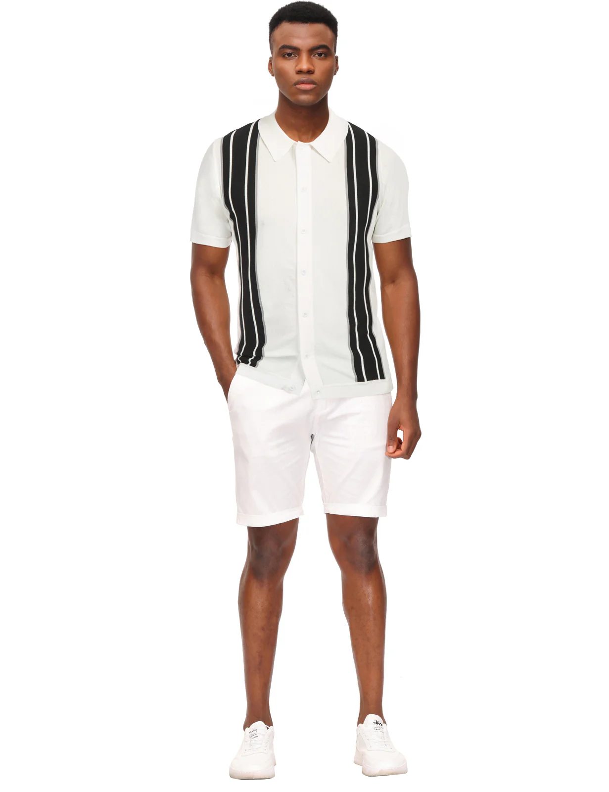 Mens Polo Shirts Vintage Striped Lightweight Knitting Golf Cardigans Shirts - Image 25
