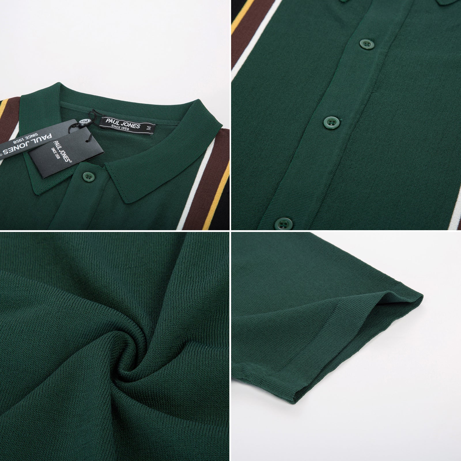 Mens Polo Shirts Vintage Striped Lightweight Knitting Golf Cardigans Shirts - Image 36