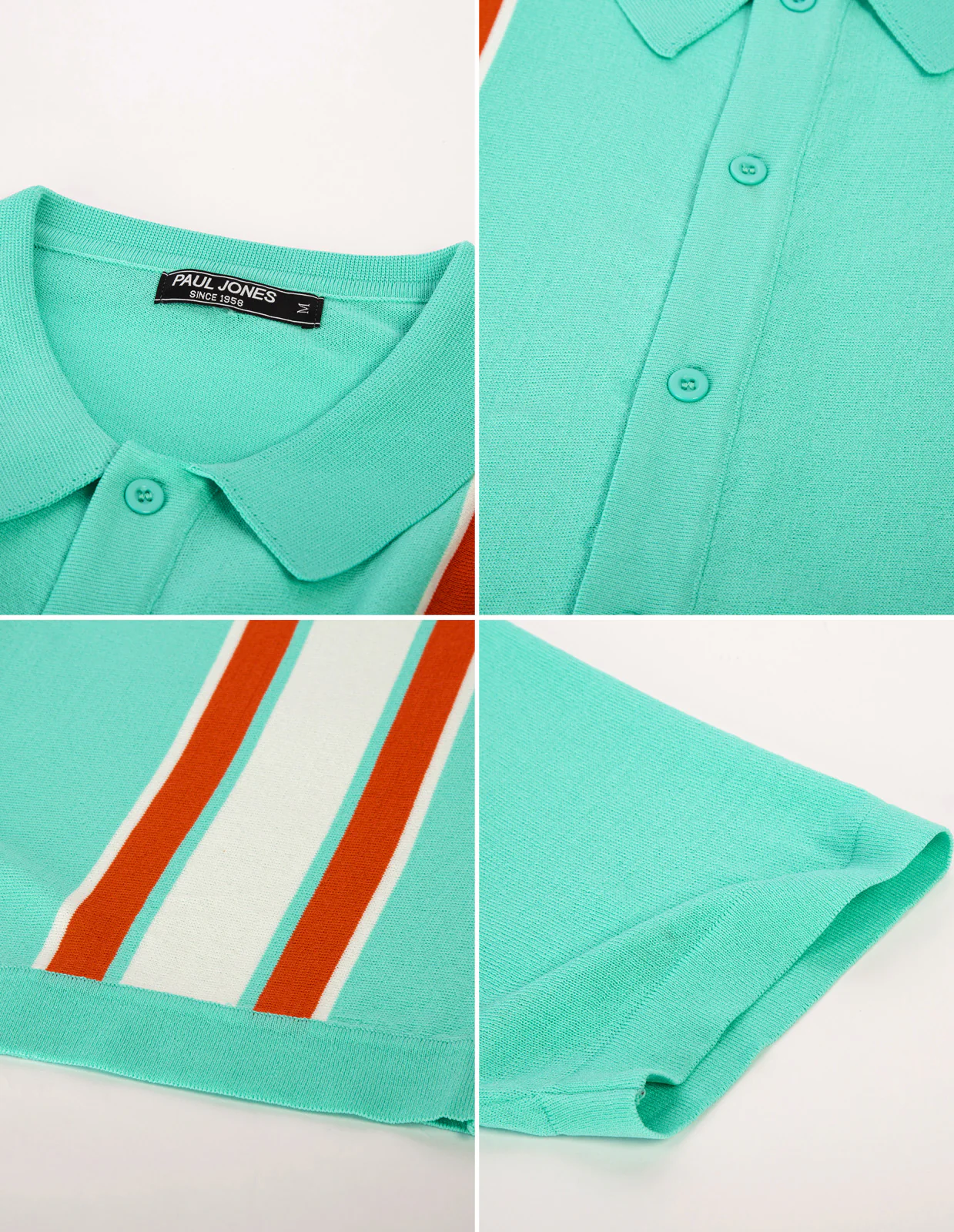 Mens Polo Shirts Vintage Striped Lightweight Knitting Golf Cardigans Shirts - Image 86