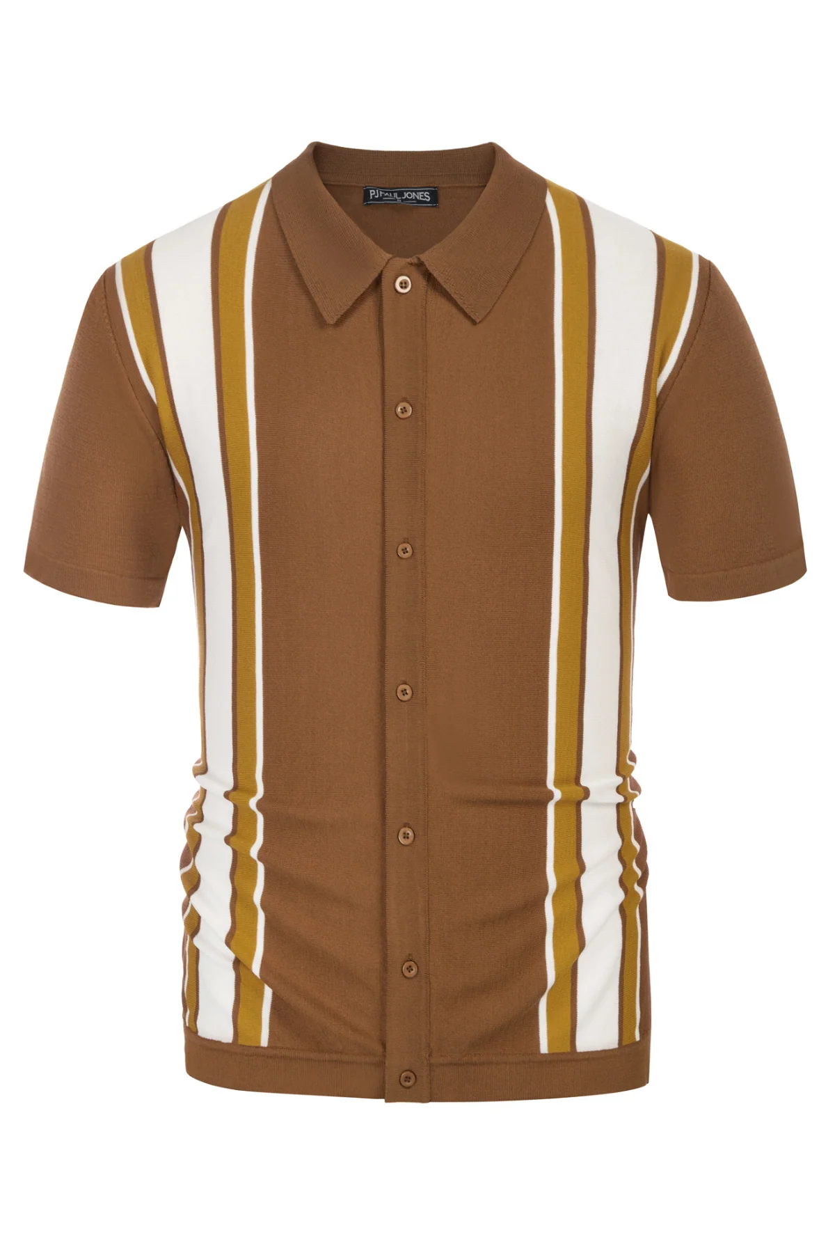 Mens Polo Shirts Vintage Striped Lightweight Knitting Golf Cardigans Shirts - Image 87