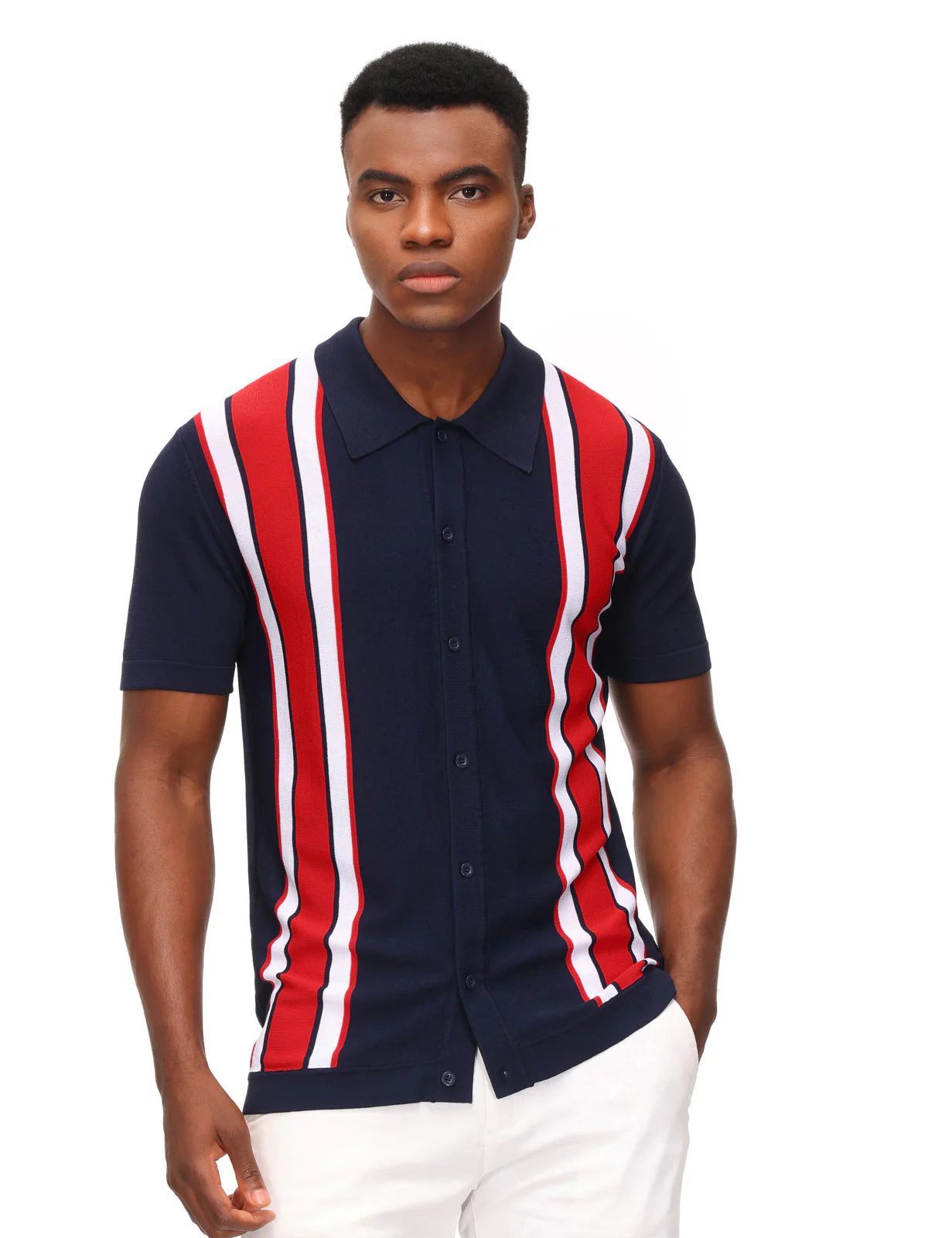 Mens Polo Shirts Vintage Striped Lightweight Knitting Golf Cardigans Shirts - Image 9
