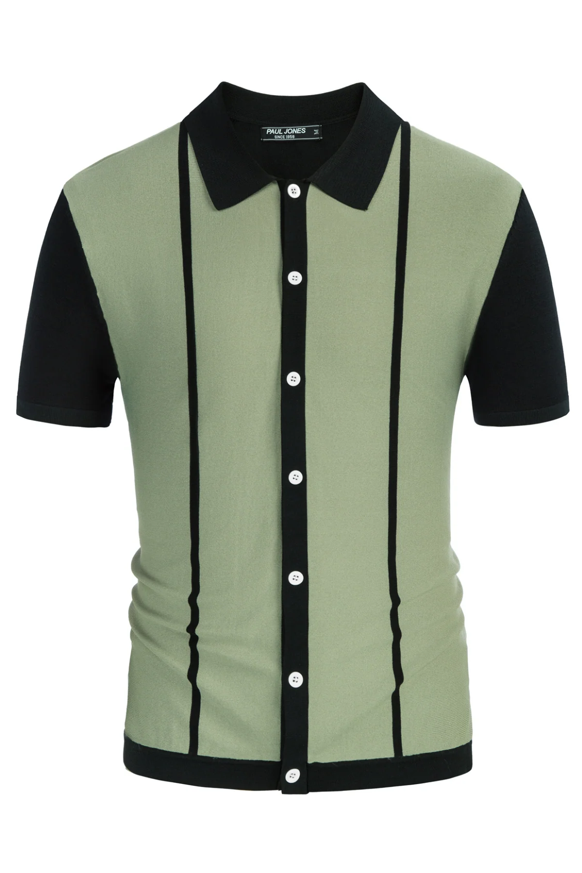 Men Contrast Color Cardigan Sweater Short Sleeve Lapel Collar Knitwear - Image 3