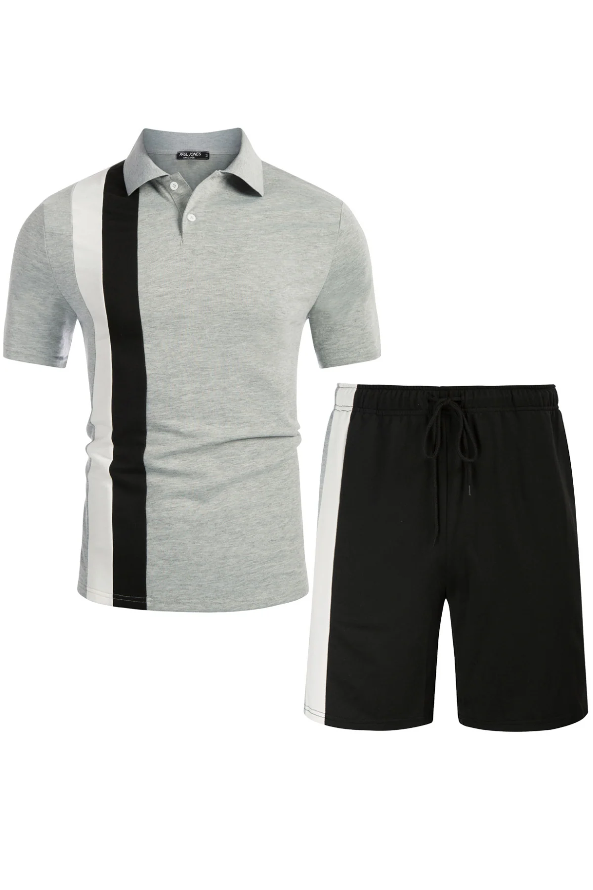 Men Contrast Color Outfits Casual Short Sleeve Polo-Shirt+Shorts 2pcs Set - Image 11