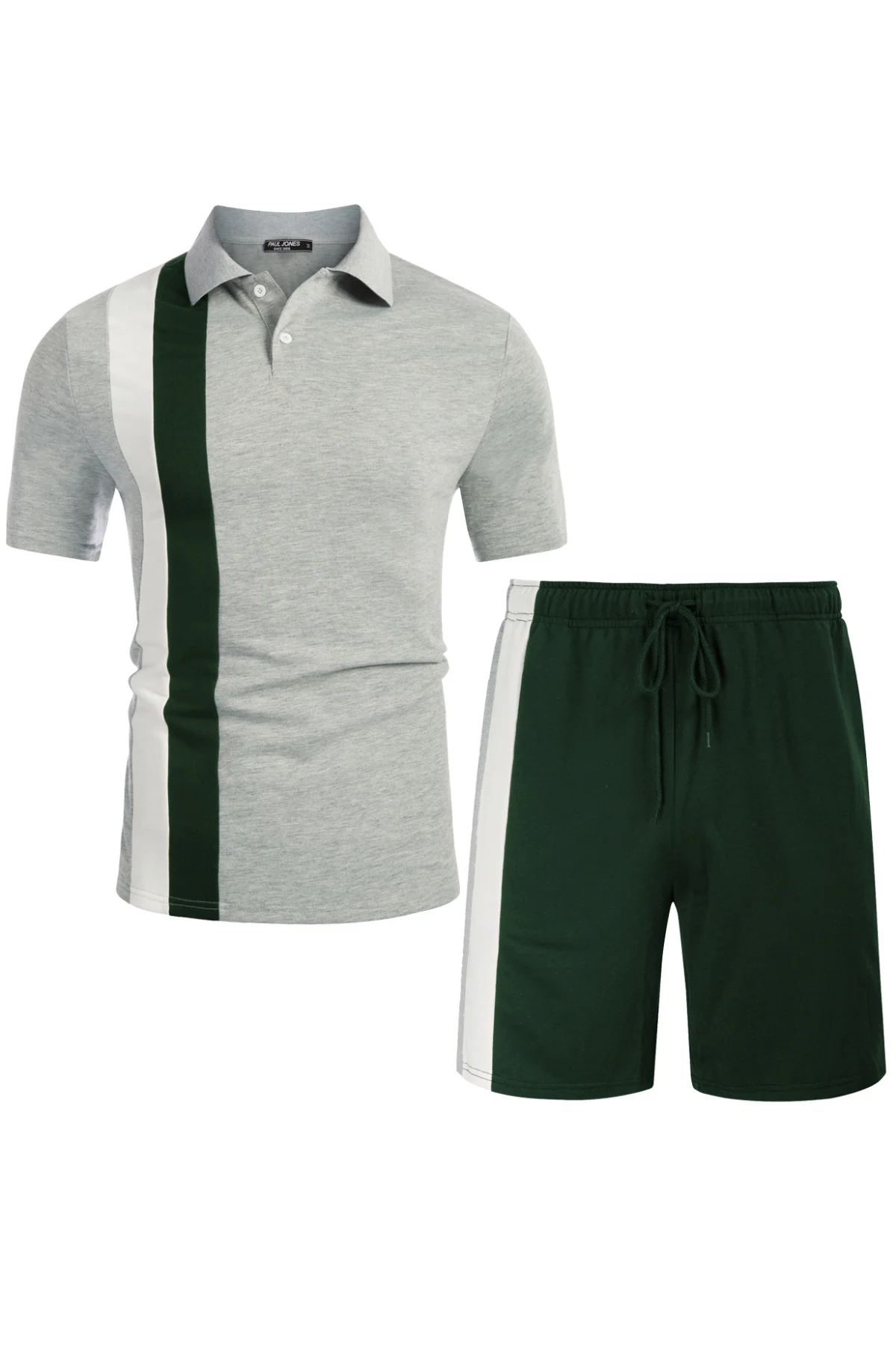 Men Contrast Color Outfits Casual Short Sleeve Polo-Shirt+Shorts 2pcs Set - Image 16