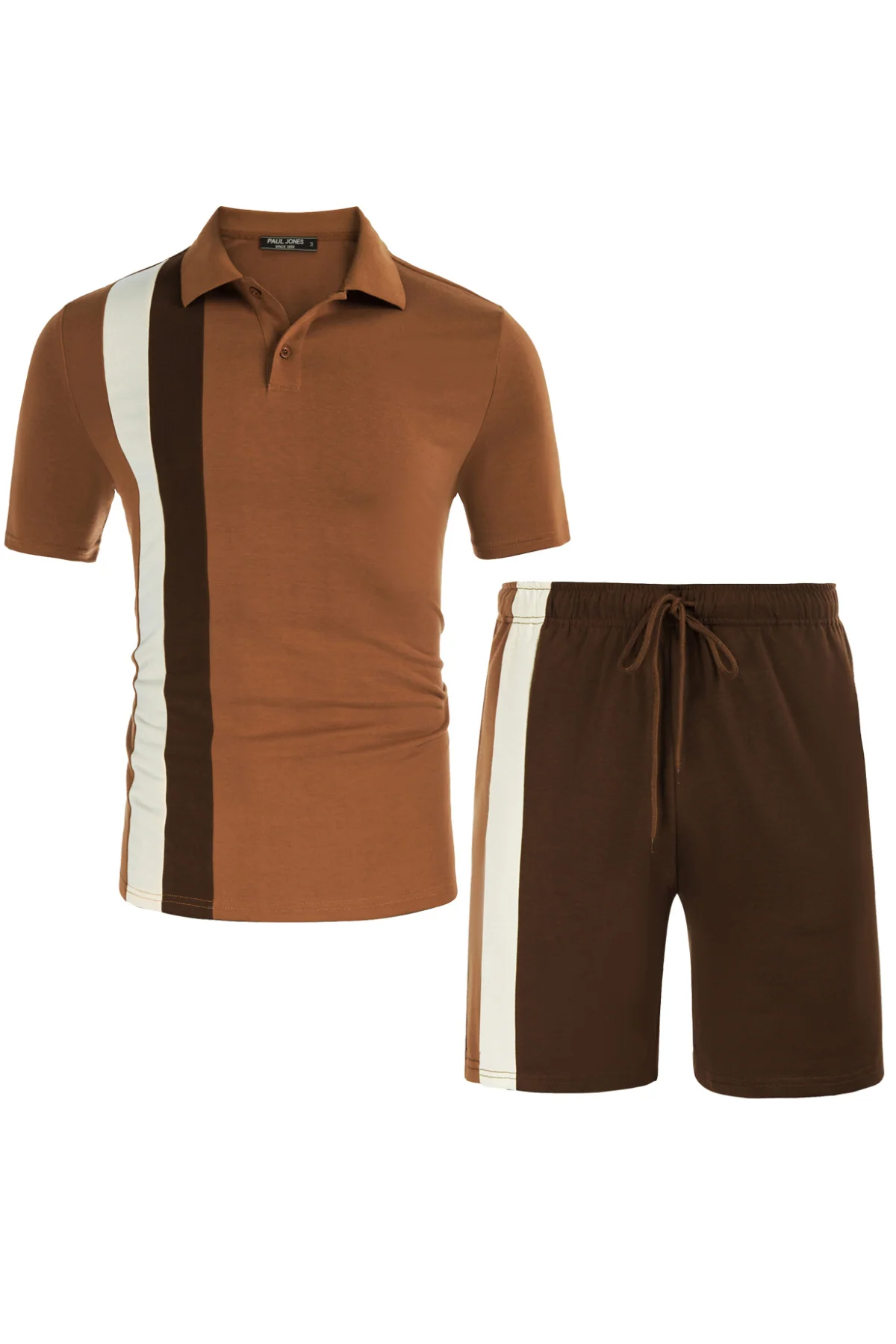 Men Contrast Color Outfits Casual Short Sleeve Polo-Shirt+Shorts 2pcs Set - Image 23