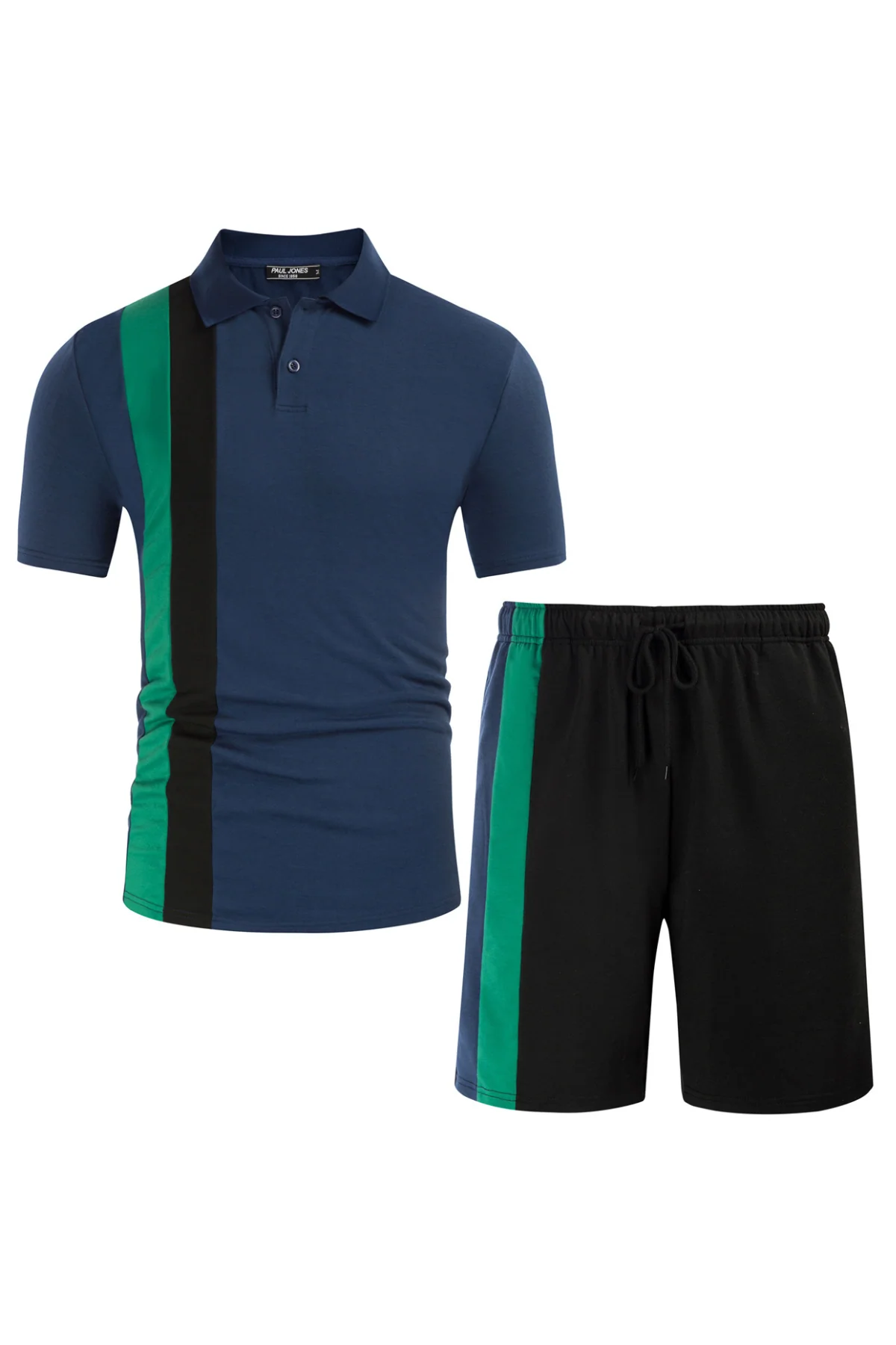 Men Contrast Color Outfits Casual Short Sleeve Polo-Shirt+Shorts 2pcs Set - Image 29