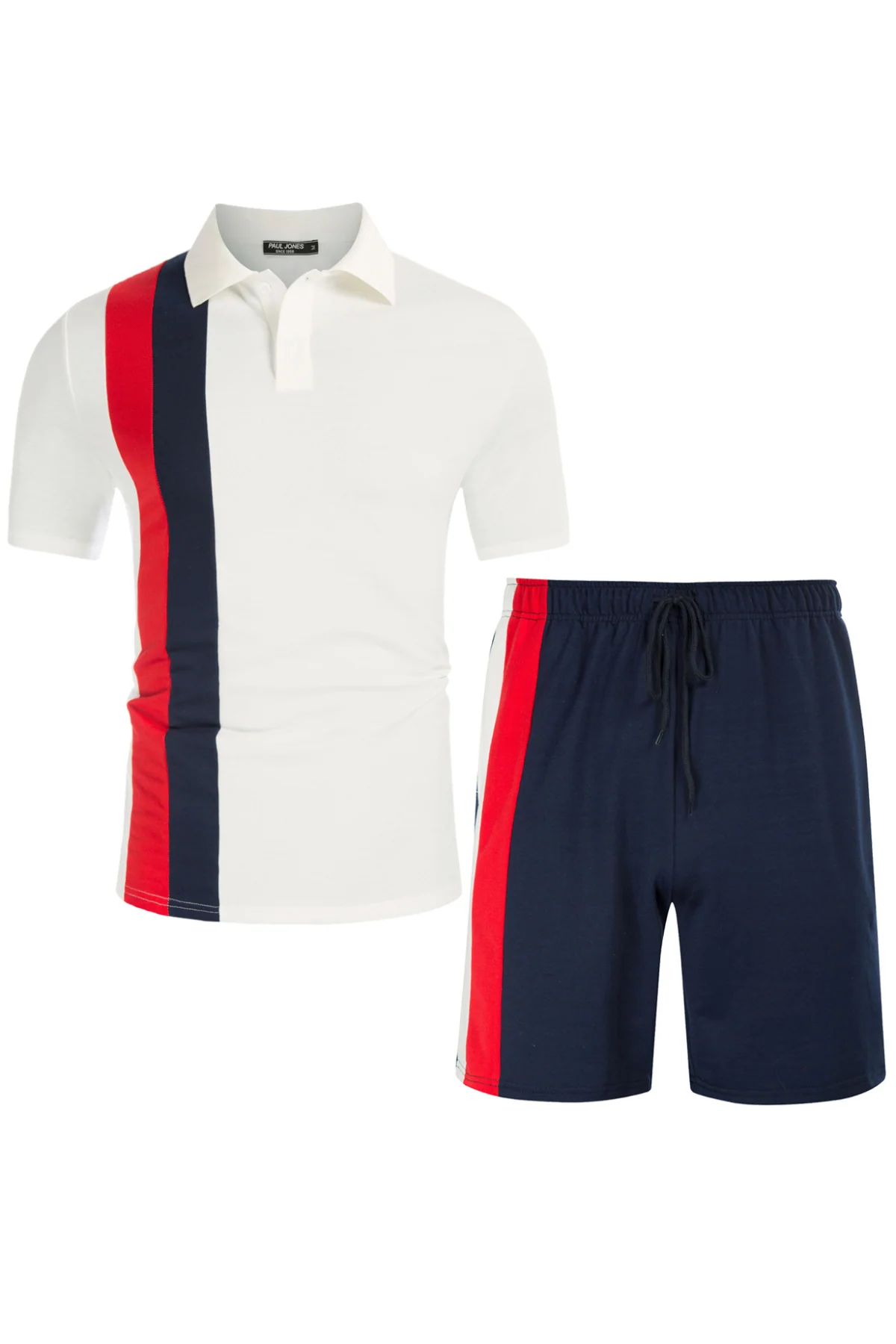 Men Contrast Color Outfits Casual Short Sleeve Polo-Shirt+Shorts 2pcs Set - Image 3