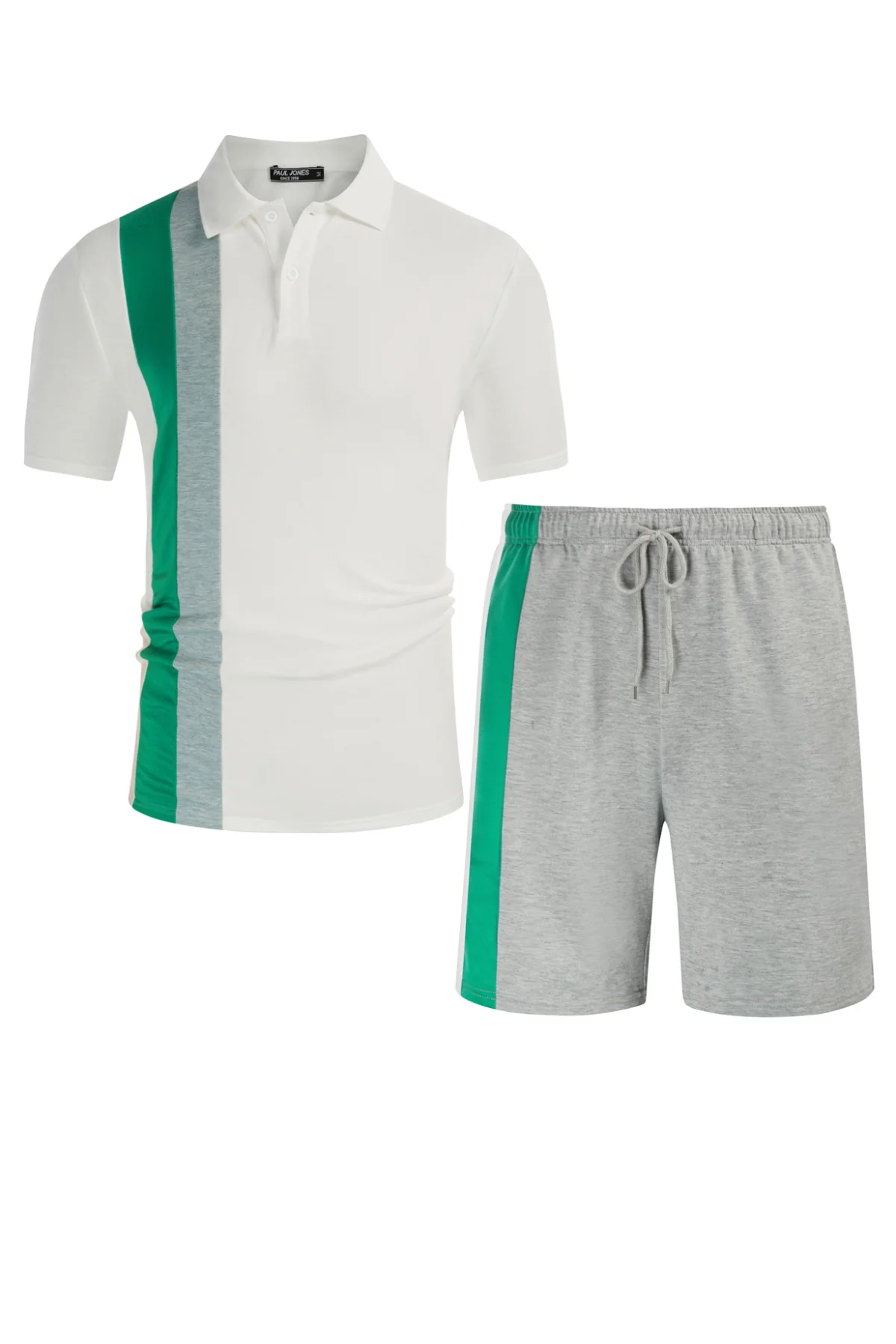 Men Contrast Color Outfits Casual Short Sleeve Polo-Shirt+Shorts 2pcs Set - Image 34