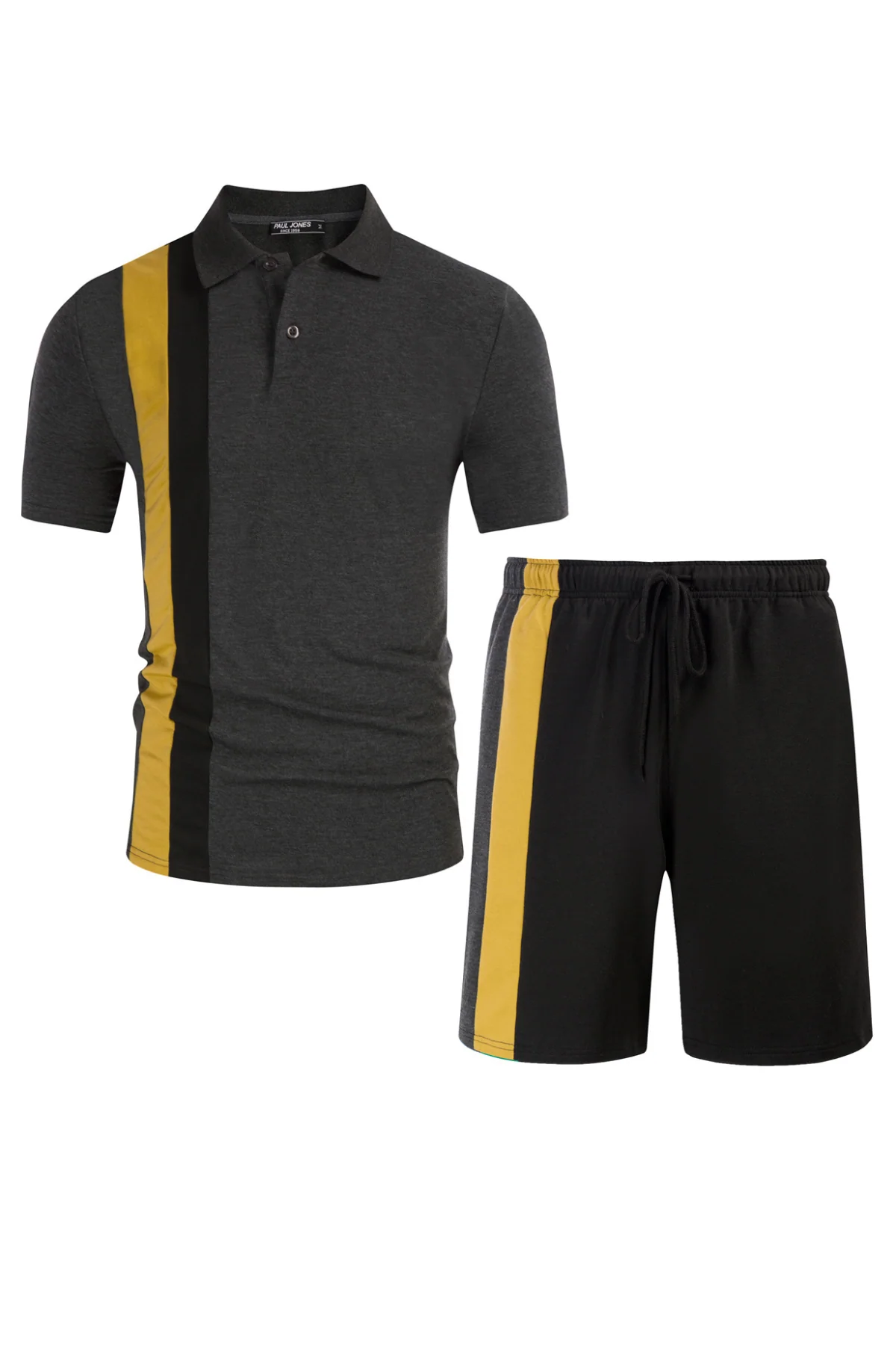 Men Contrast Color Outfits Casual Short Sleeve Polo-Shirt+Shorts 2pcs Set - Image 42