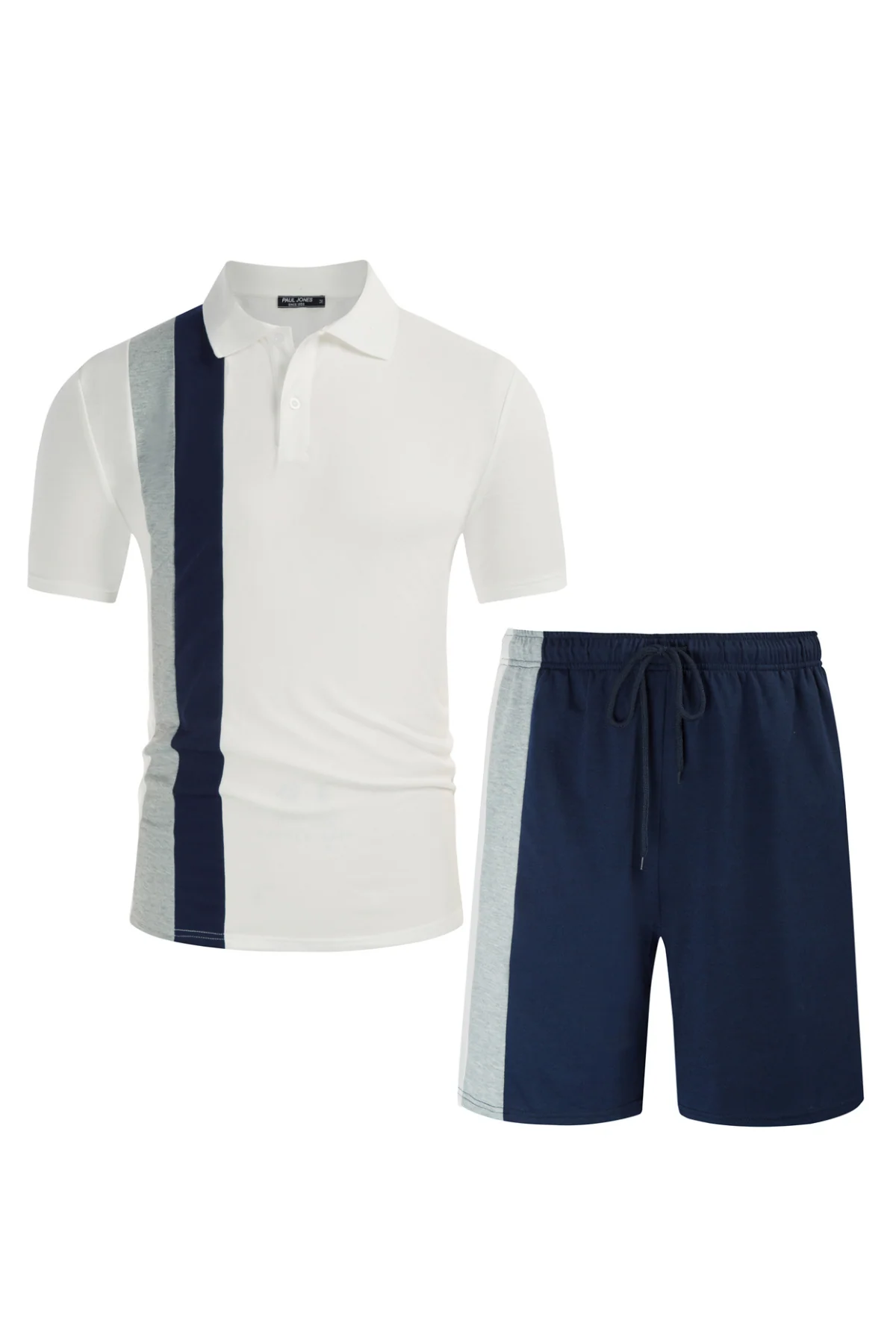 Men Contrast Color Outfits Casual Short Sleeve Polo-Shirt+Shorts 2pcs Set - Image 49