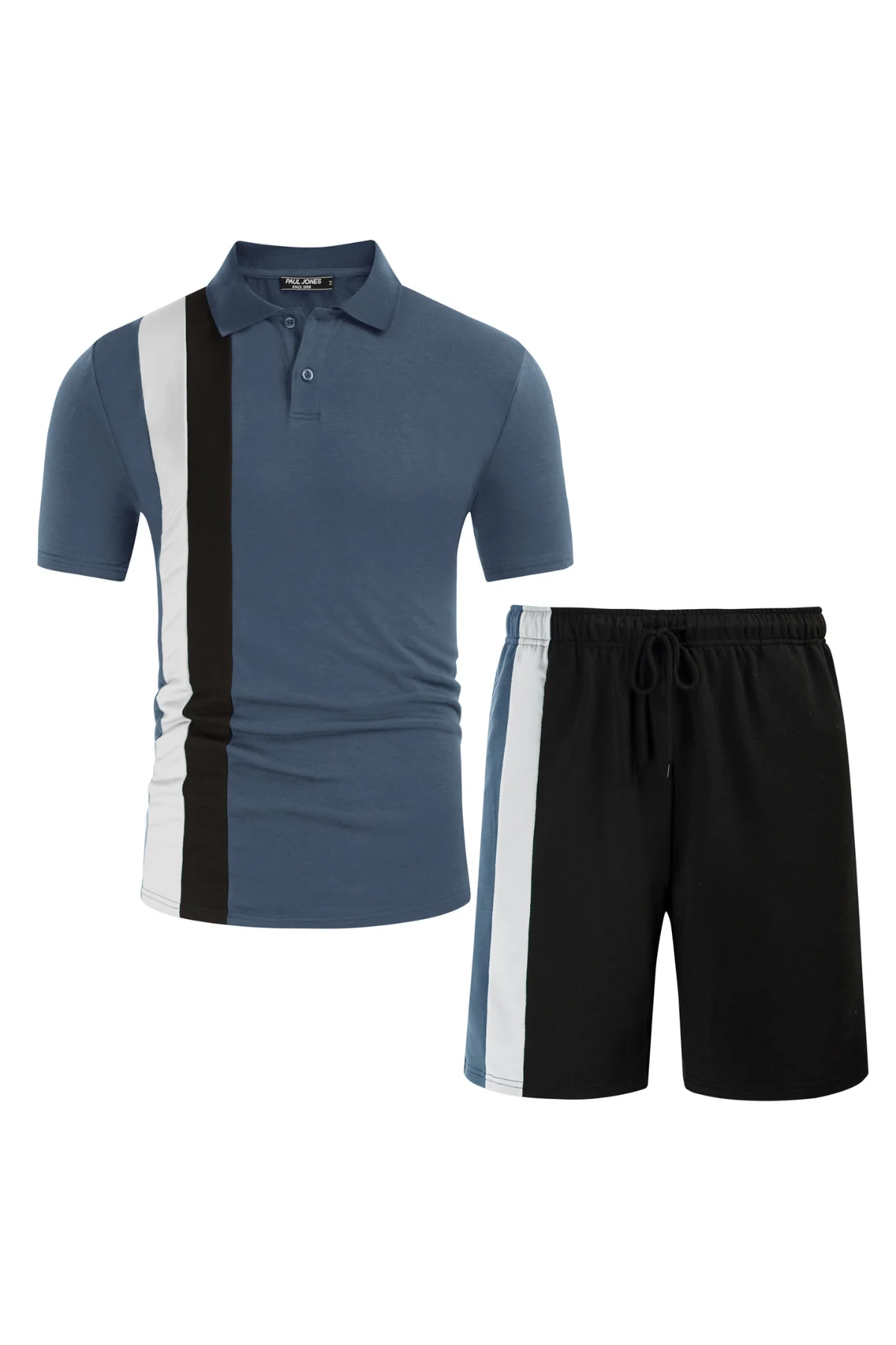 Men Contrast Color Outfits Casual Short Sleeve Polo-Shirt+Shorts 2pcs Set - Image 52