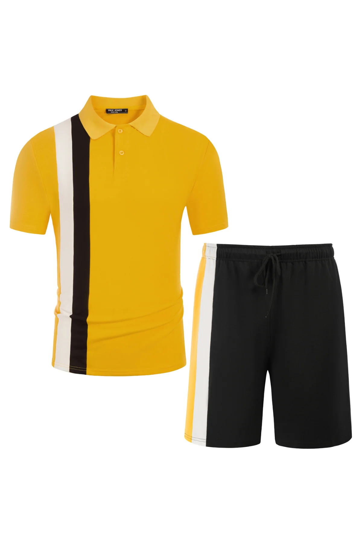 Men Contrast Color Outfits Casual Short Sleeve Polo-Shirt+Shorts 2pcs Set - Image 57