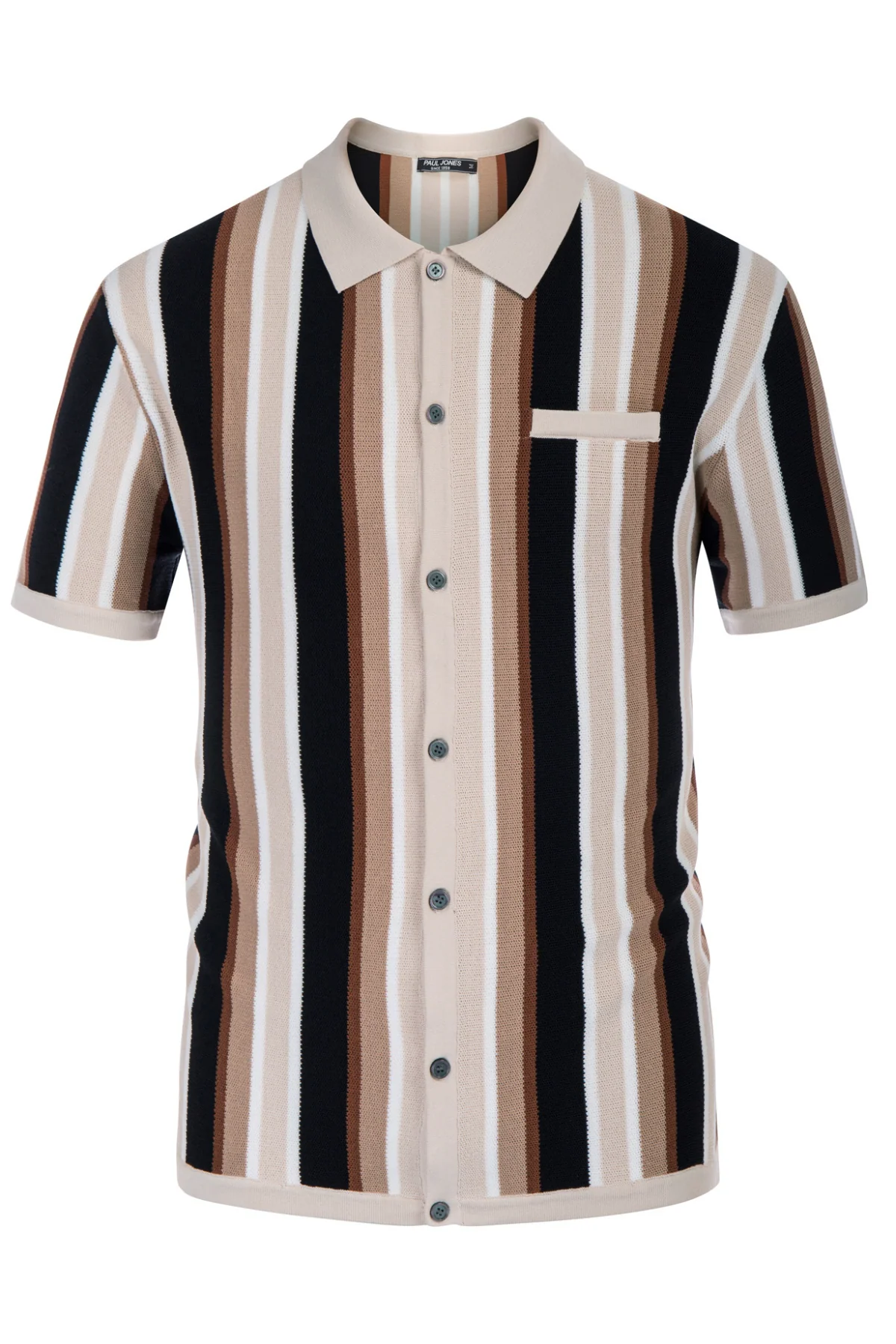 Men’s Short Sleeve Knit Shirt Vintage Stripe Lapel Collar Polo Cardigans Shirts - Image 13