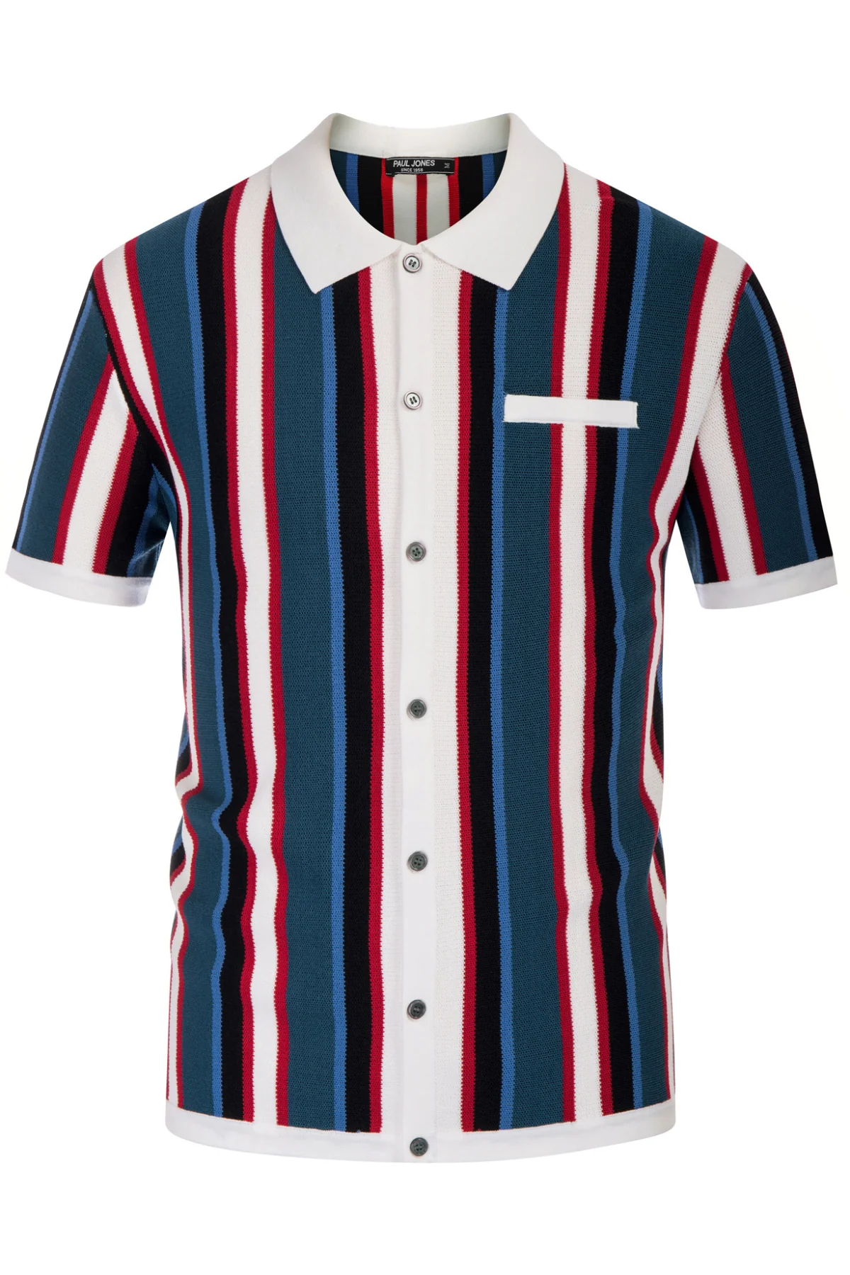 Men’s Short Sleeve Knit Shirt Vintage Stripe Lapel Collar Polo Cardigans Shirts - Image 18
