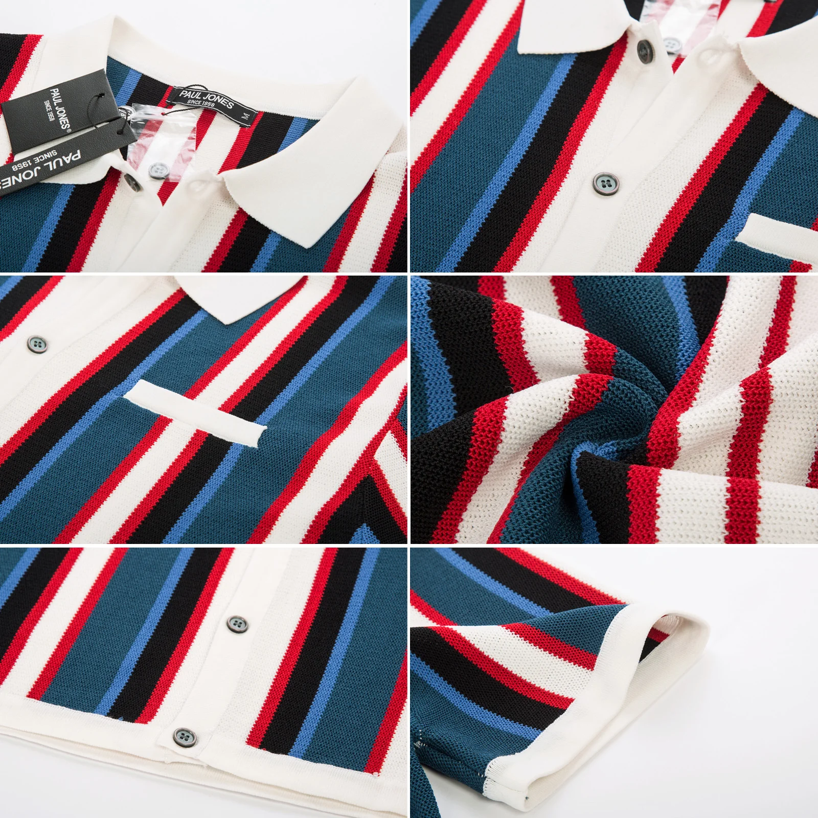 Men’s Short Sleeve Knit Shirt Vintage Stripe Lapel Collar Polo Cardigans Shirts - Image 22