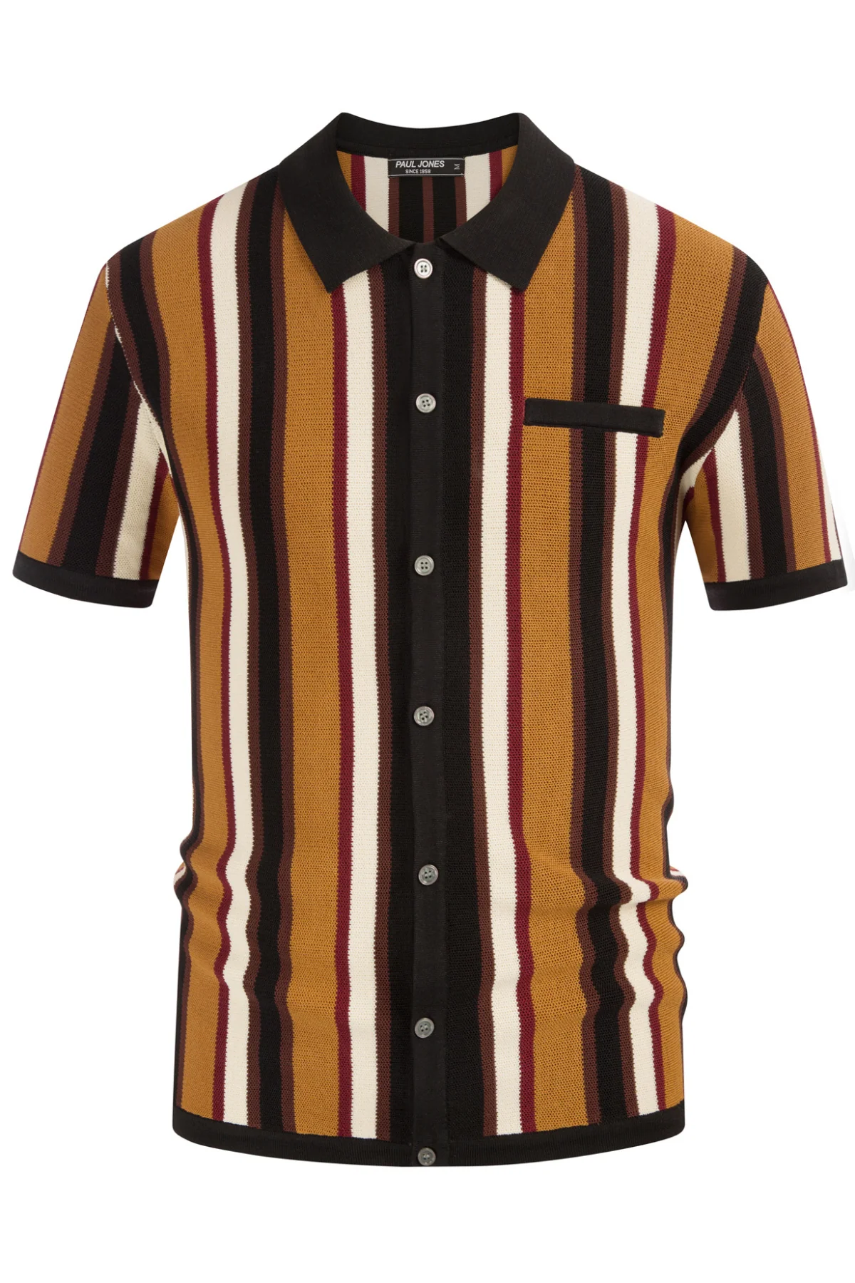 Men’s Short Sleeve Knit Shirt Vintage Stripe Lapel Collar Polo Cardigans Shirts - Image 23