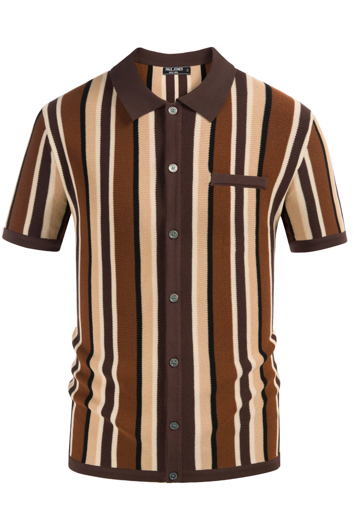 Men’s Short Sleeve Knit Shirt Vintage Stripe Lapel Collar Polo Cardigans Shirts - Image 28