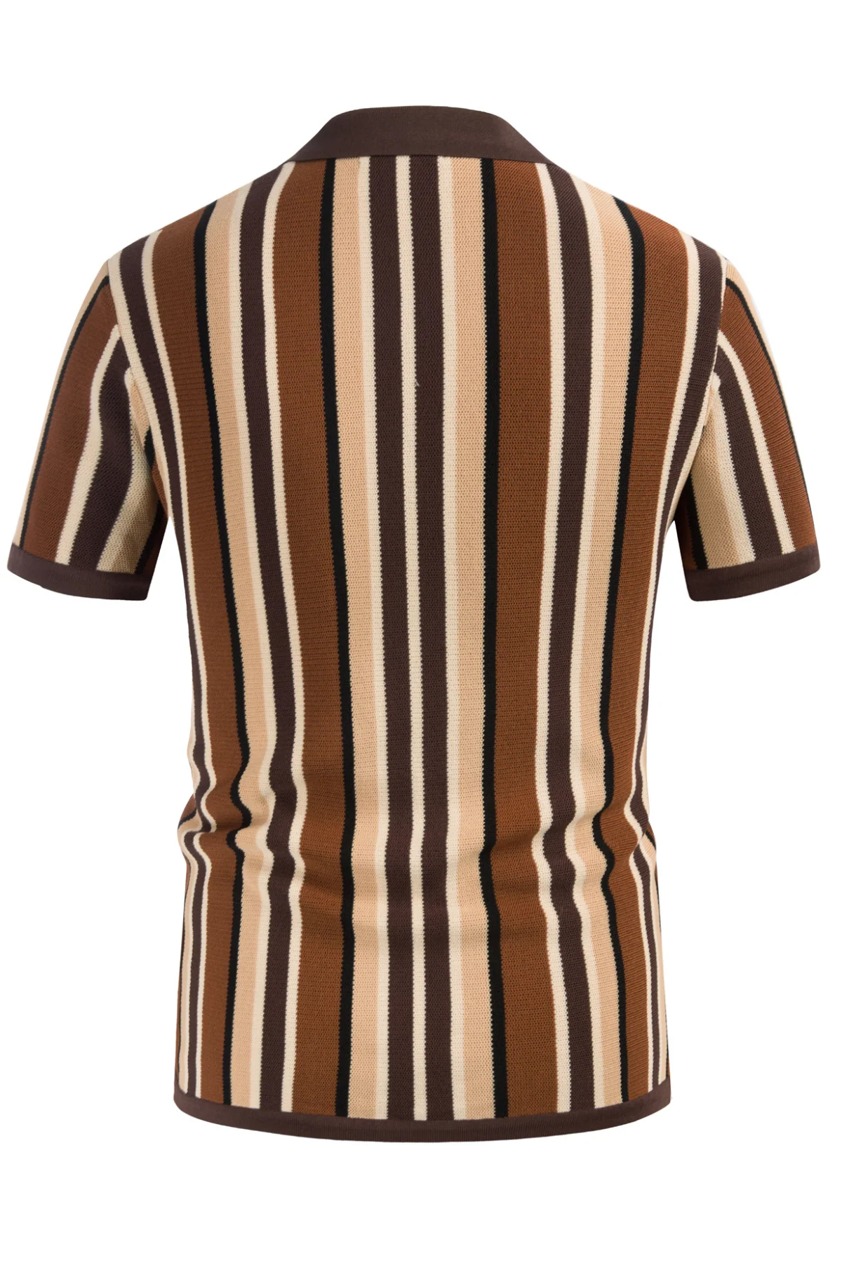 Men’s Short Sleeve Knit Shirt Vintage Stripe Lapel Collar Polo Cardigans Shirts - Image 29