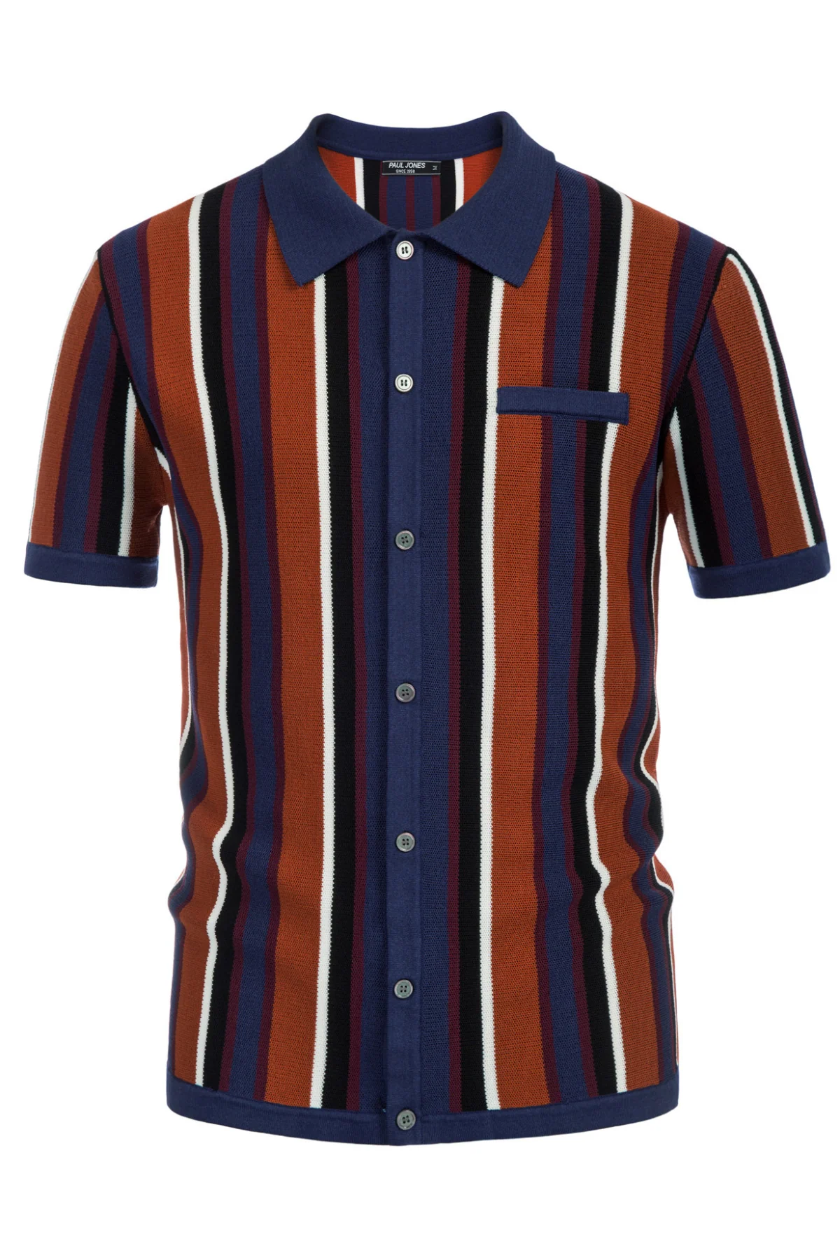 Men’s Short Sleeve Knit Shirt Vintage Stripe Lapel Collar Polo Cardigans Shirts - Image 3