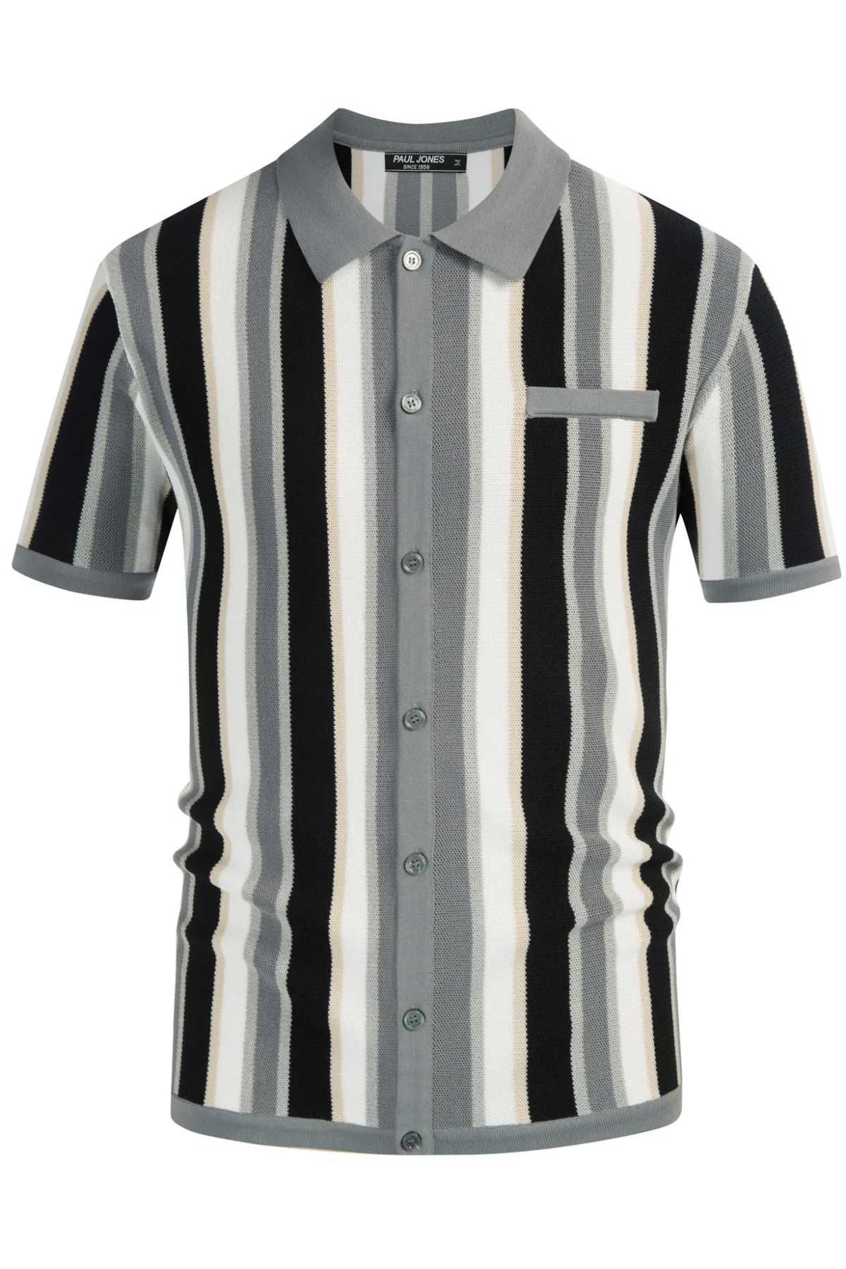 Men’s Short Sleeve Knit Shirt Vintage Stripe Lapel Collar Polo Cardigans Shirts - Image 33