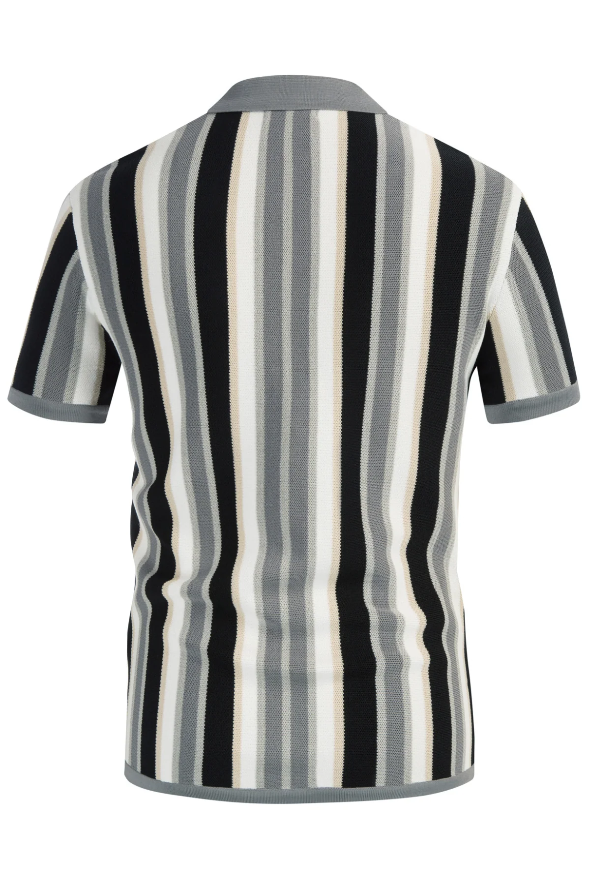 Men’s Short Sleeve Knit Shirt Vintage Stripe Lapel Collar Polo Cardigans Shirts - Image 34