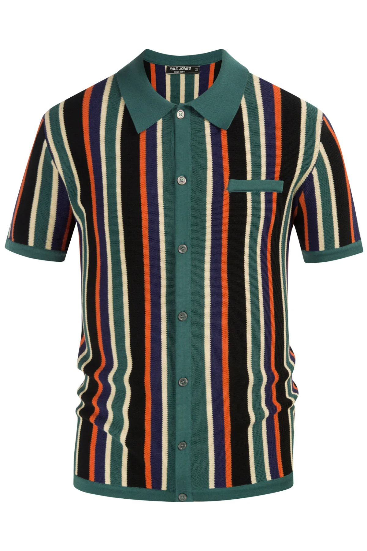 Men’s Short Sleeve Knit Shirt Vintage Stripe Lapel Collar Polo Cardigans Shirts - Image 38