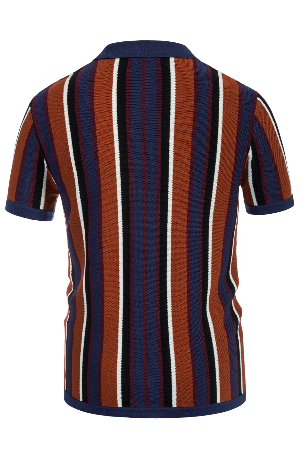 Men’s Short Sleeve Knit Shirt Vintage Stripe Lapel Collar Polo Cardigans Shirts - Image 4