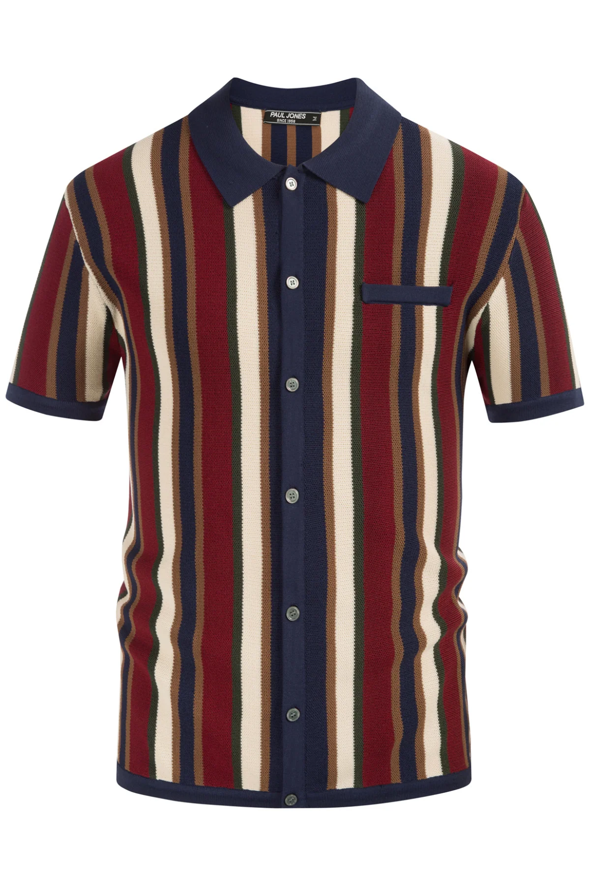 Men’s Short Sleeve Knit Shirt Vintage Stripe Lapel Collar Polo Cardigans Shirts - Image 43