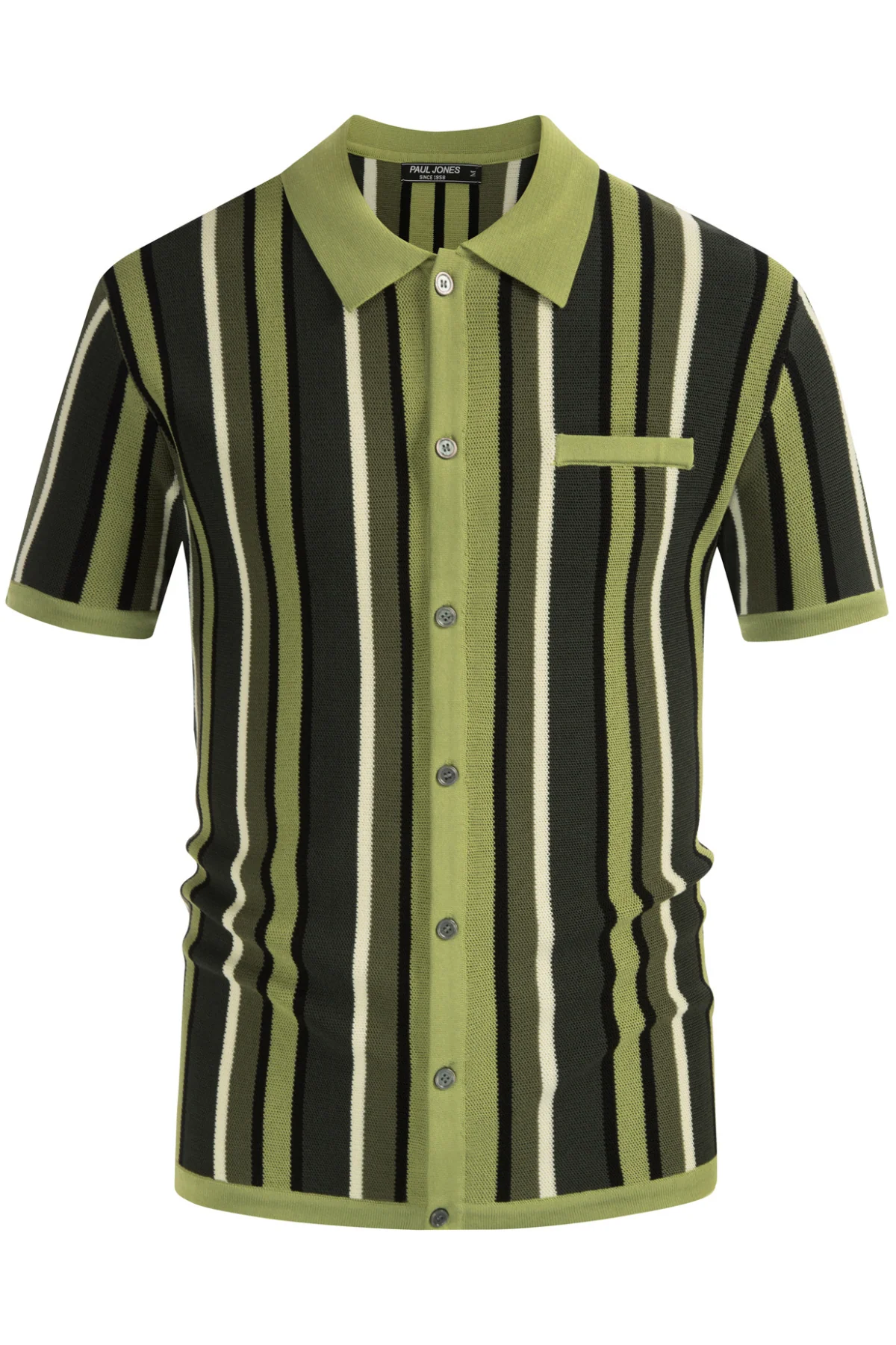 Men’s Short Sleeve Knit Shirt Vintage Stripe Lapel Collar Polo Cardigans Shirts - Image 48