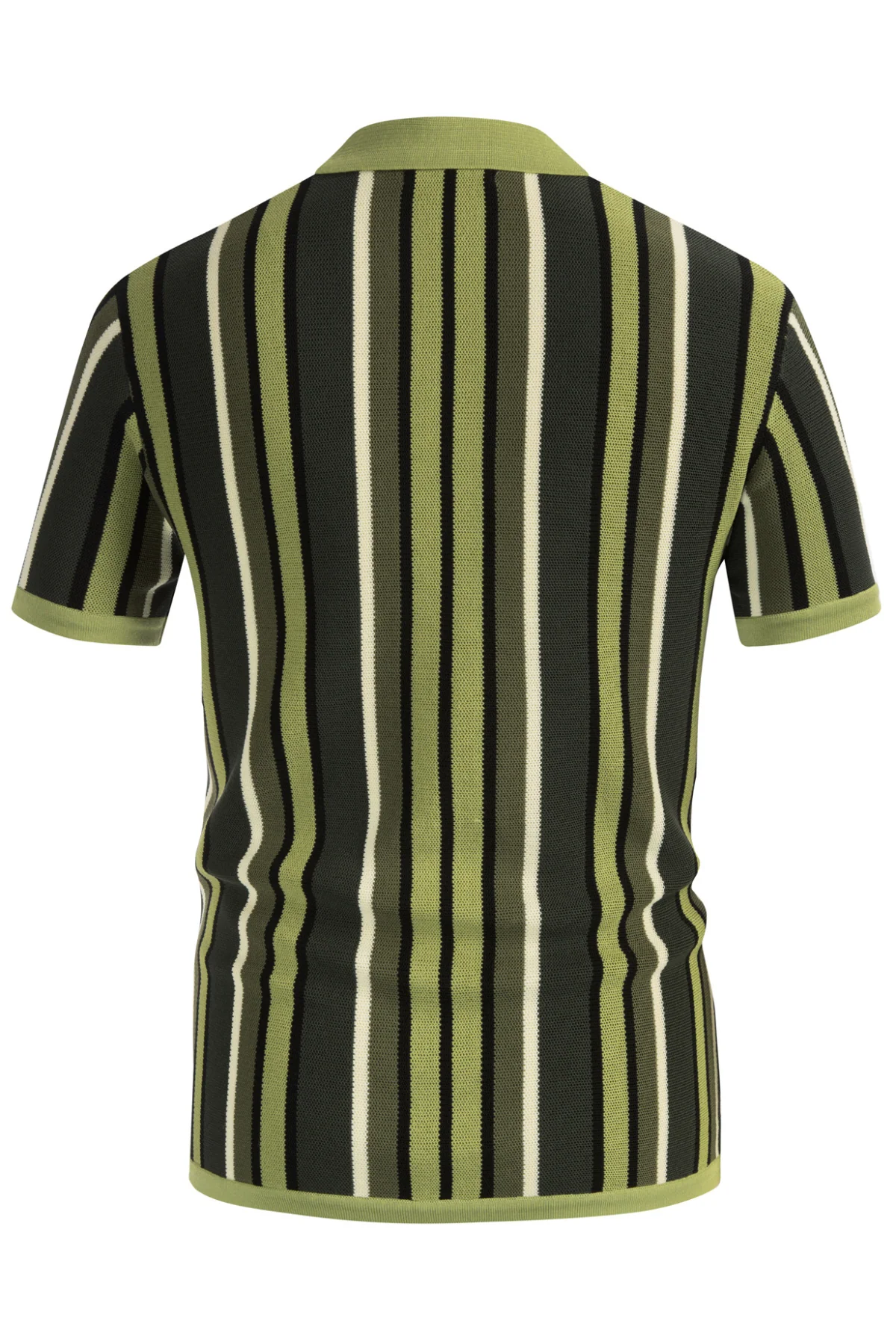 Men’s Short Sleeve Knit Shirt Vintage Stripe Lapel Collar Polo Cardigans Shirts - Image 49