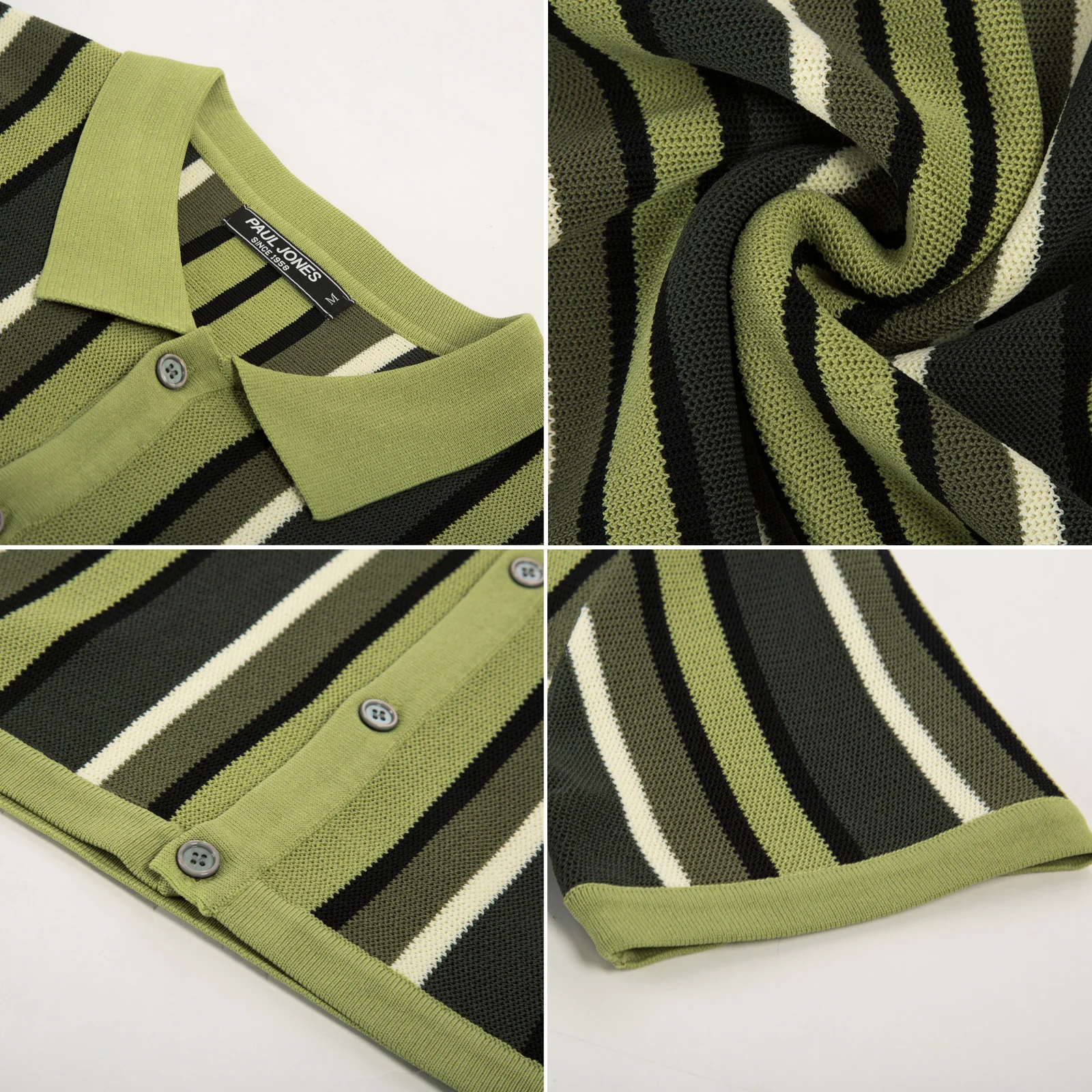 Men’s Short Sleeve Knit Shirt Vintage Stripe Lapel Collar Polo Cardigans Shirts - Image 52