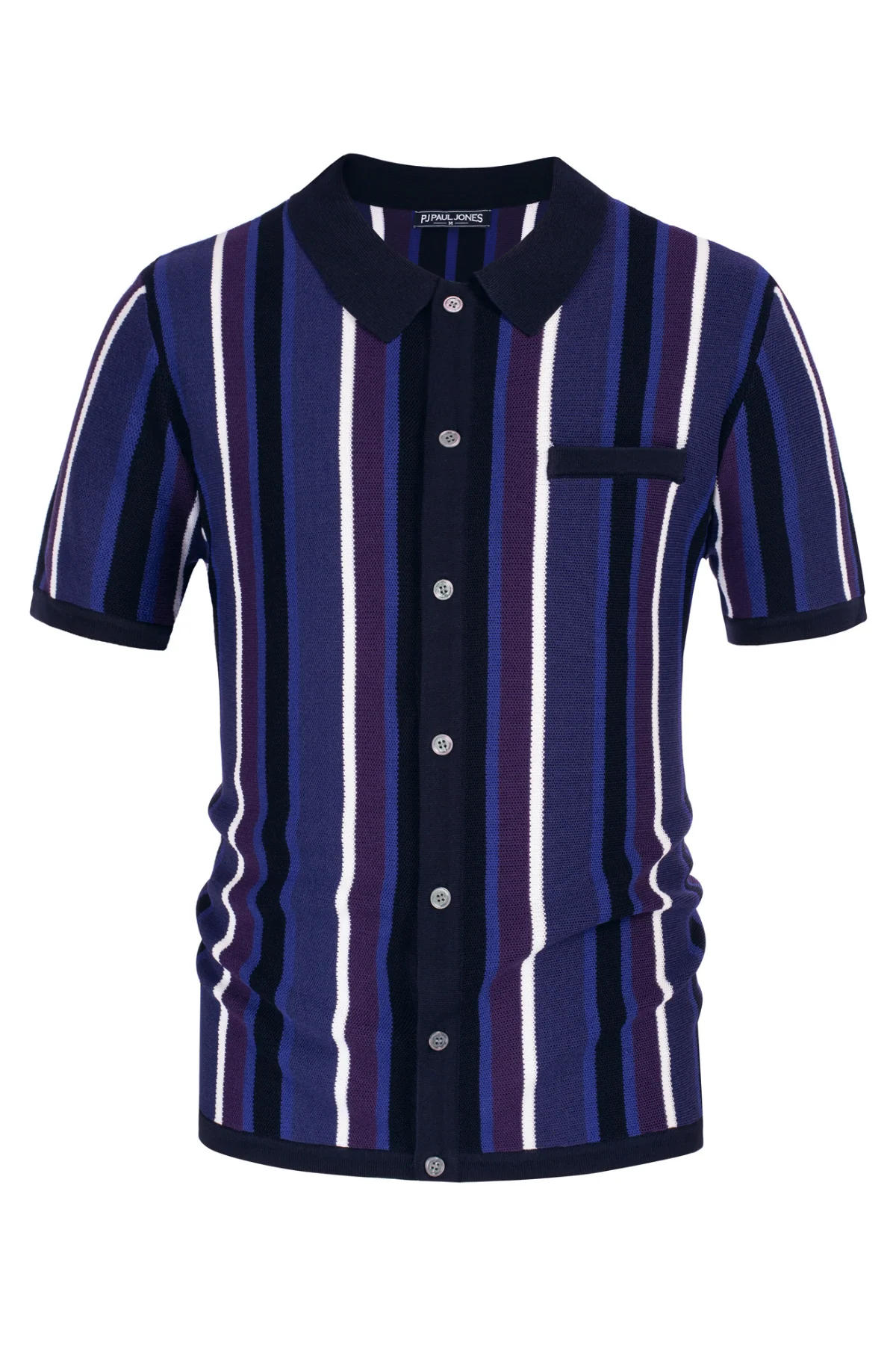 Men’s Short Sleeve Knit Shirt Vintage Stripe Lapel Collar Polo Cardigans Shirts - Image 53
