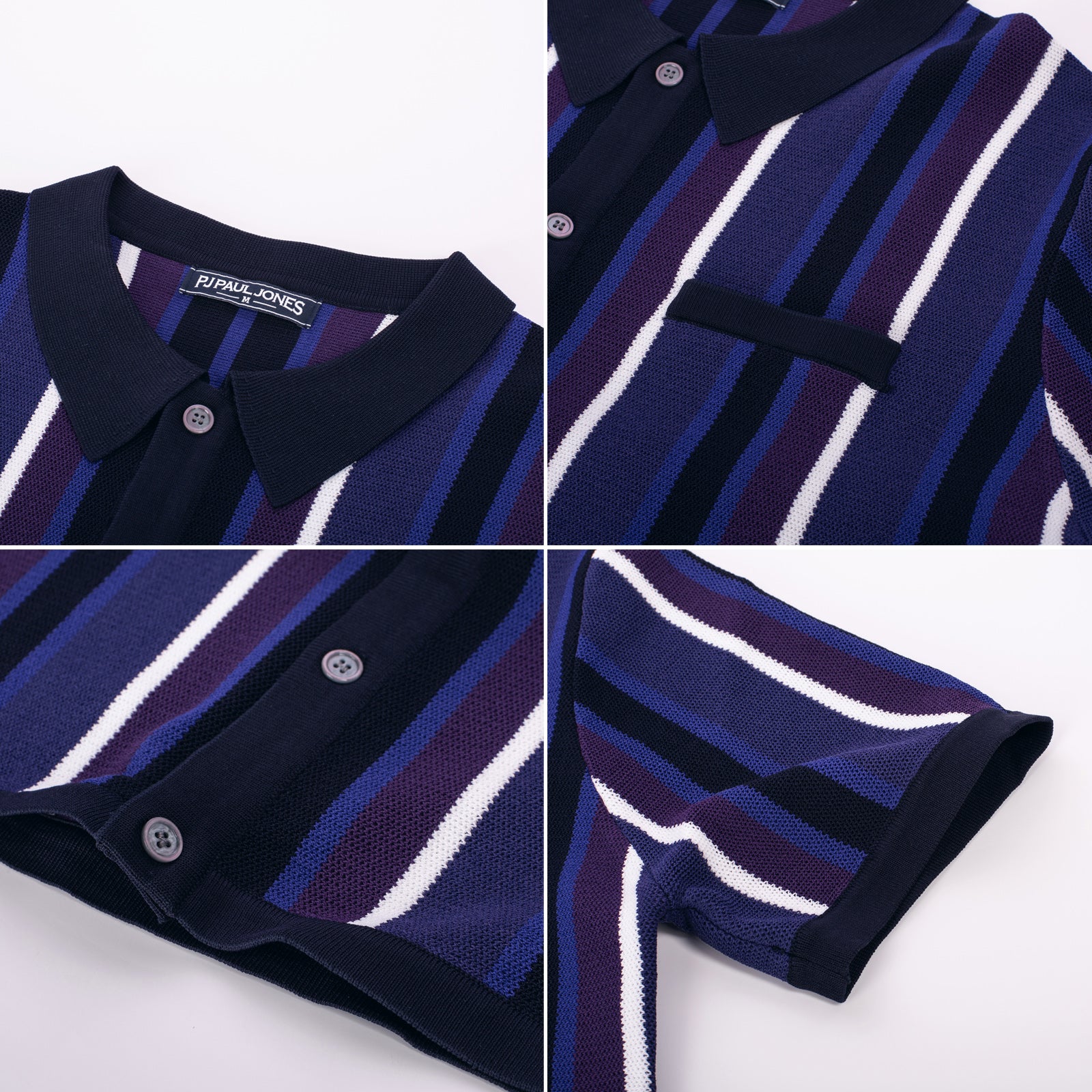 Men’s Short Sleeve Knit Shirt Vintage Stripe Lapel Collar Polo Cardigans Shirts - Image 56