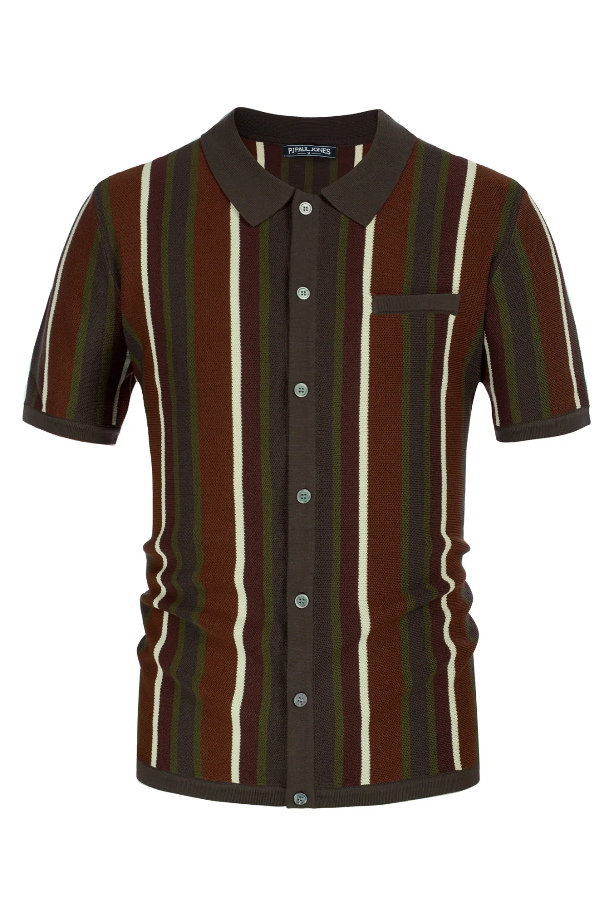 Men’s Short Sleeve Knit Shirt Vintage Stripe Lapel Collar Polo Cardigans Shirts - Image 57