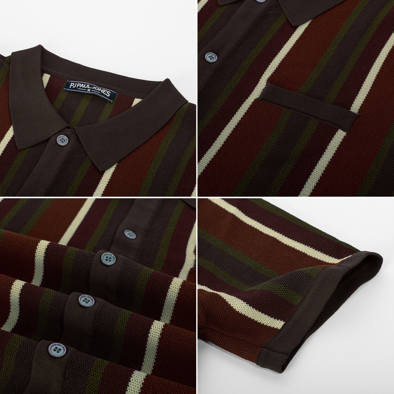Men’s Short Sleeve Knit Shirt Vintage Stripe Lapel Collar Polo Cardigans Shirts - Image 61