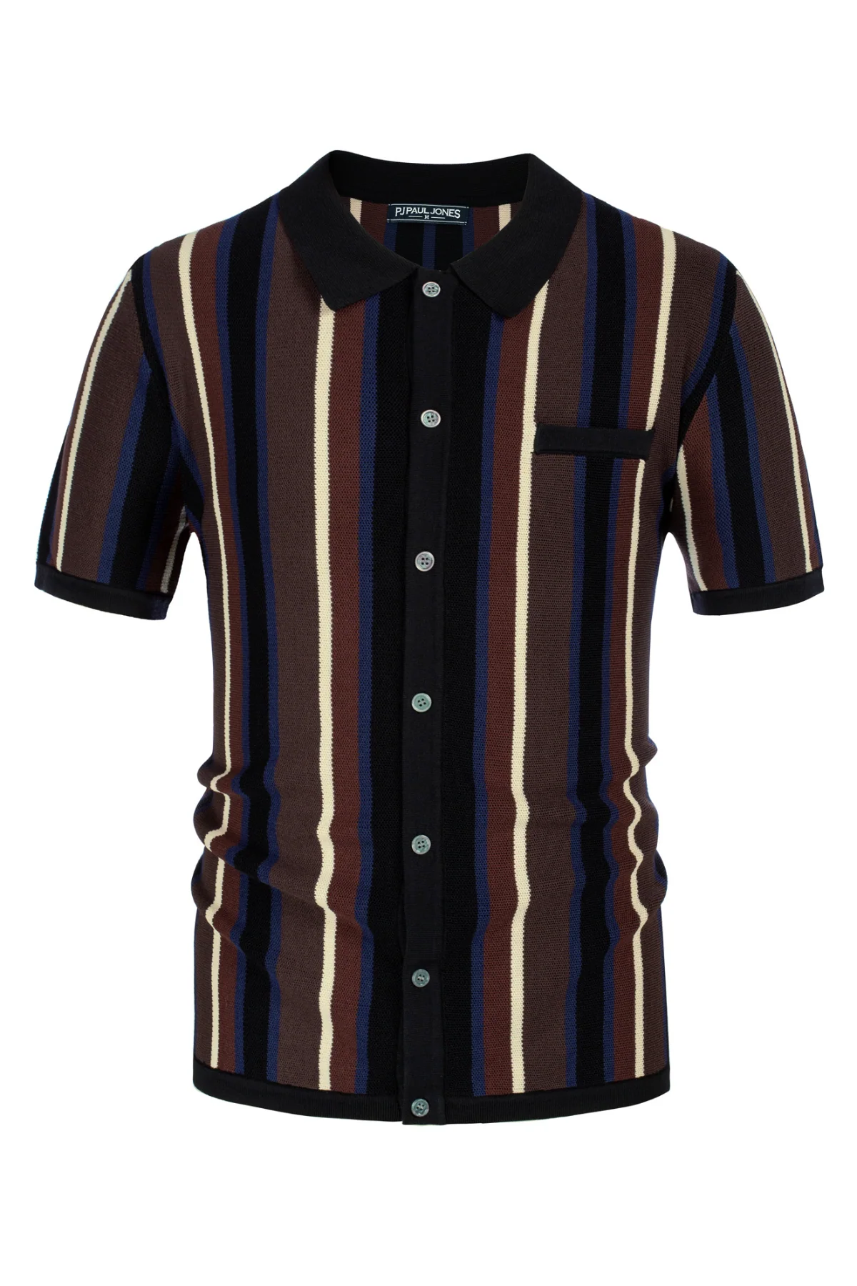 Men’s Short Sleeve Knit Shirt Vintage Stripe Lapel Collar Polo Cardigans Shirts - Image 62
