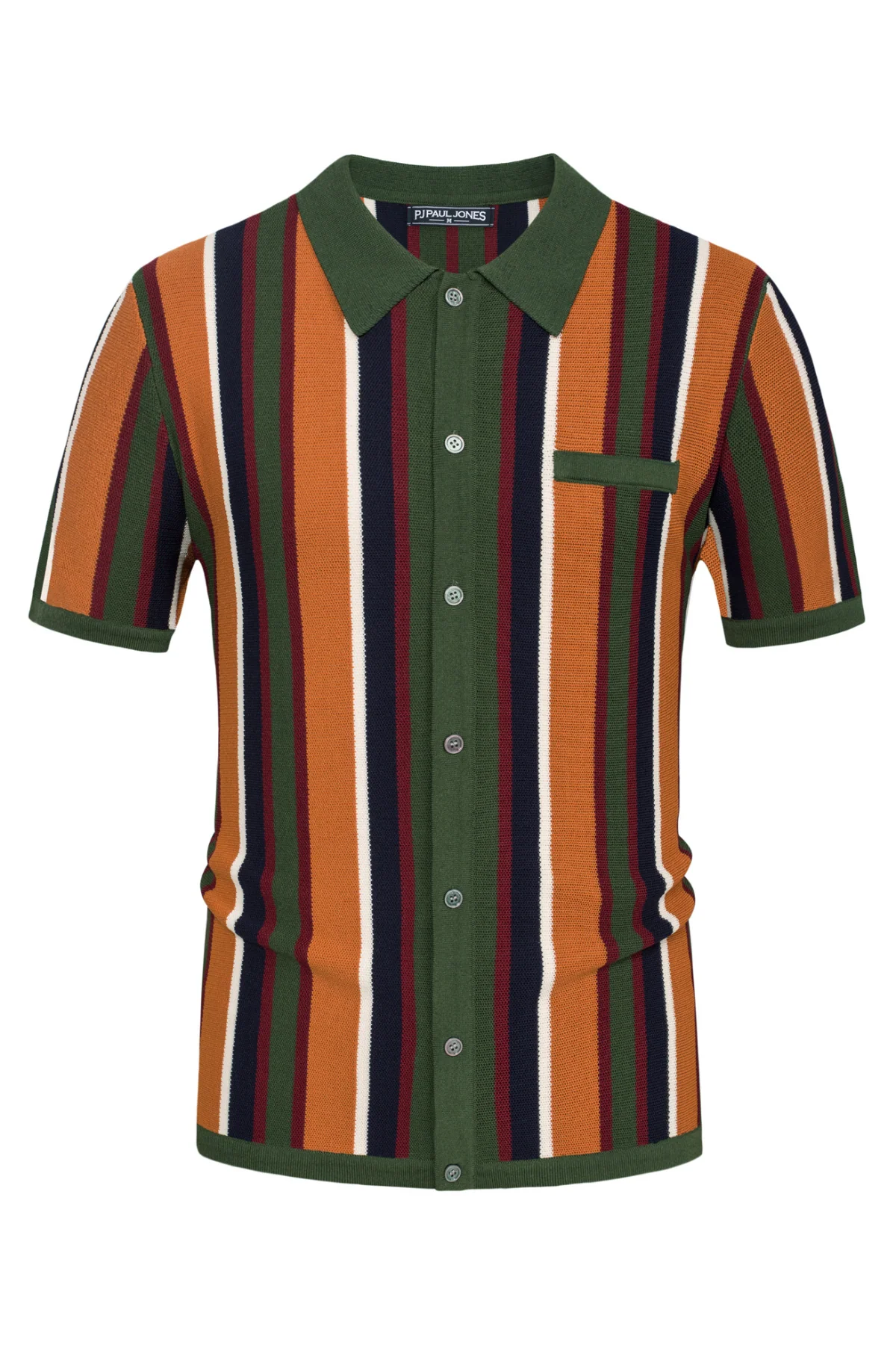 Men’s Short Sleeve Knit Shirt Vintage Stripe Lapel Collar Polo Cardigans Shirts - Image 67