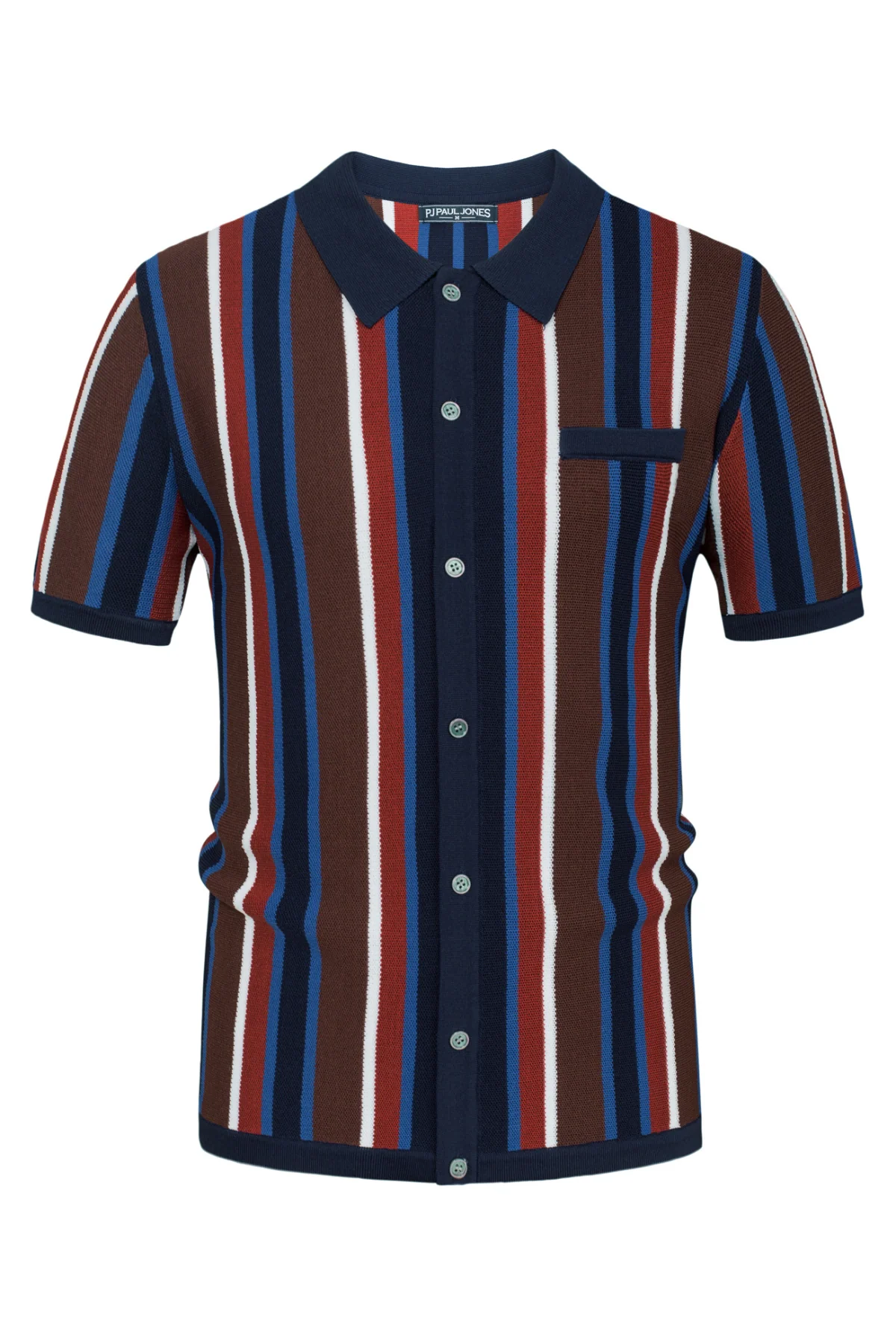 Men’s Short Sleeve Knit Shirt Vintage Stripe Lapel Collar Polo Cardigans Shirts - Image 72