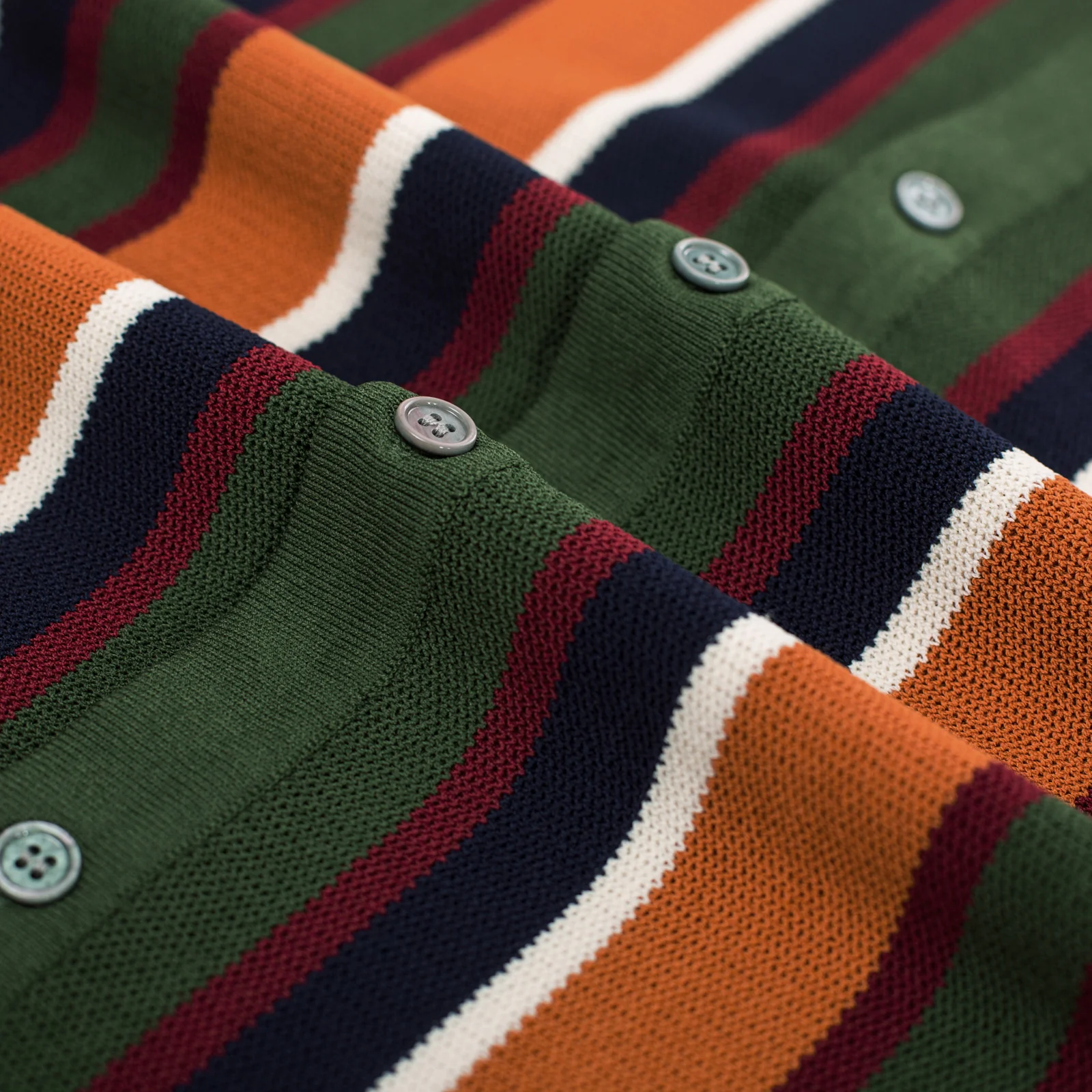 Men’s Short Sleeve Knit Shirt Vintage Stripe Lapel Collar Polo Cardigans Shirts - Image 73