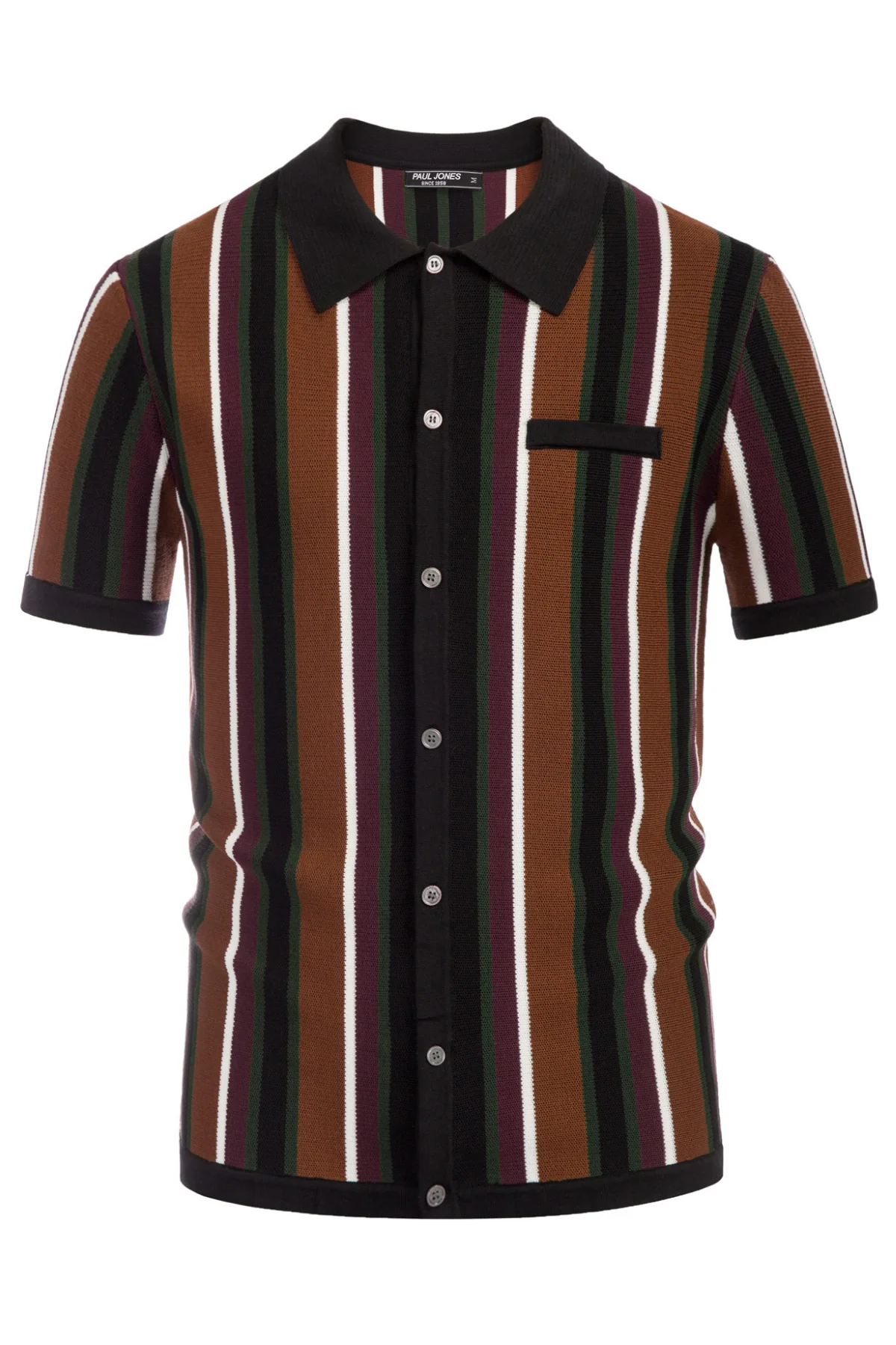 Men’s Short Sleeve Knit Shirt Vintage Stripe Lapel Collar Polo Cardigans Shirts - Image 8