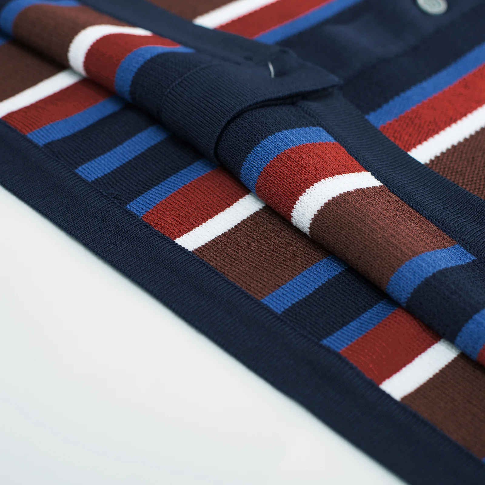 Men’s Short Sleeve Knit Shirt Vintage Stripe Lapel Collar Polo Cardigans Shirts - Image 80