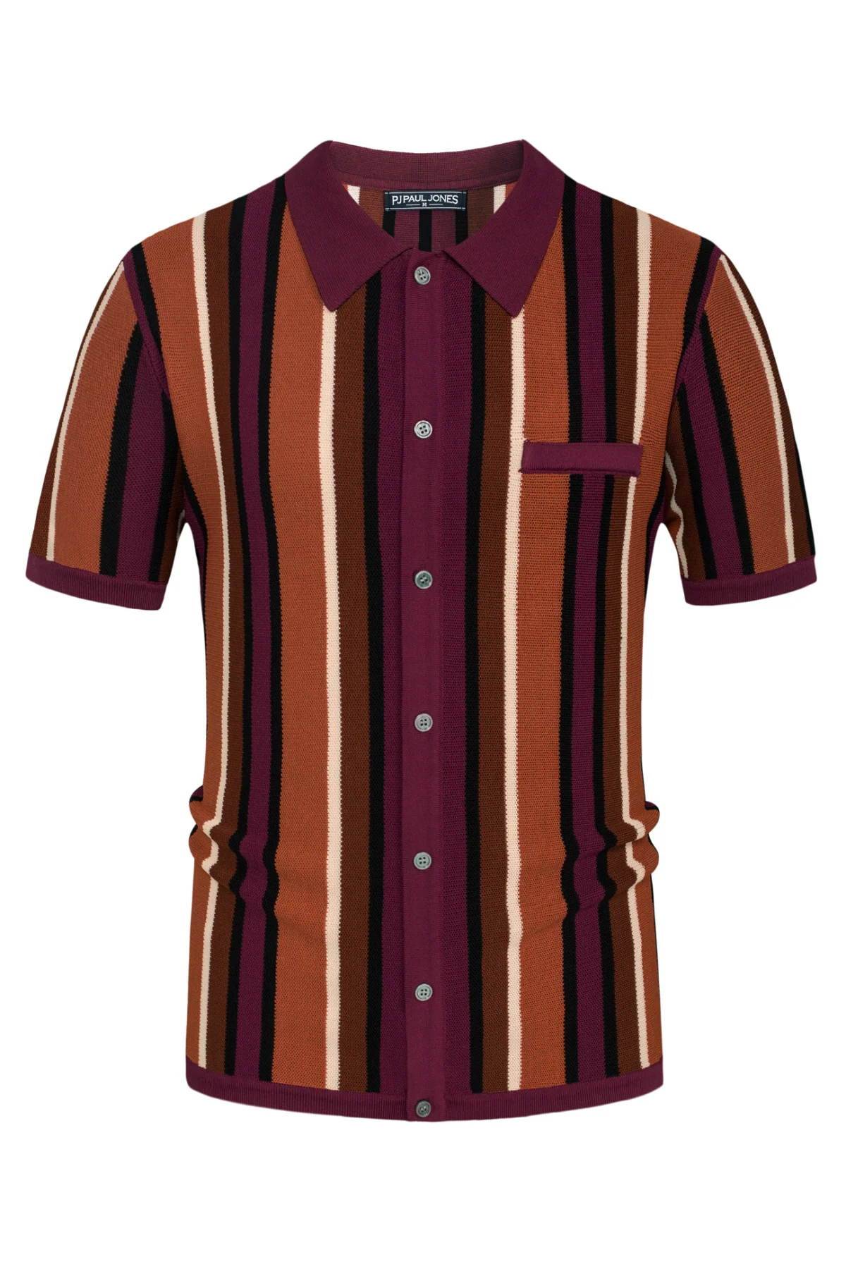 Men’s Short Sleeve Knit Shirt Vintage Stripe Lapel Collar Polo Cardigans Shirts - Image 81