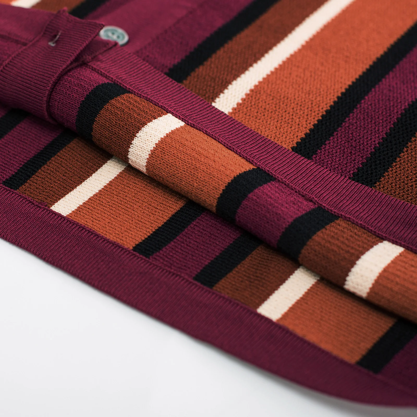 Men’s Short Sleeve Knit Shirt Vintage Stripe Lapel Collar Polo Cardigans Shirts - Image 86