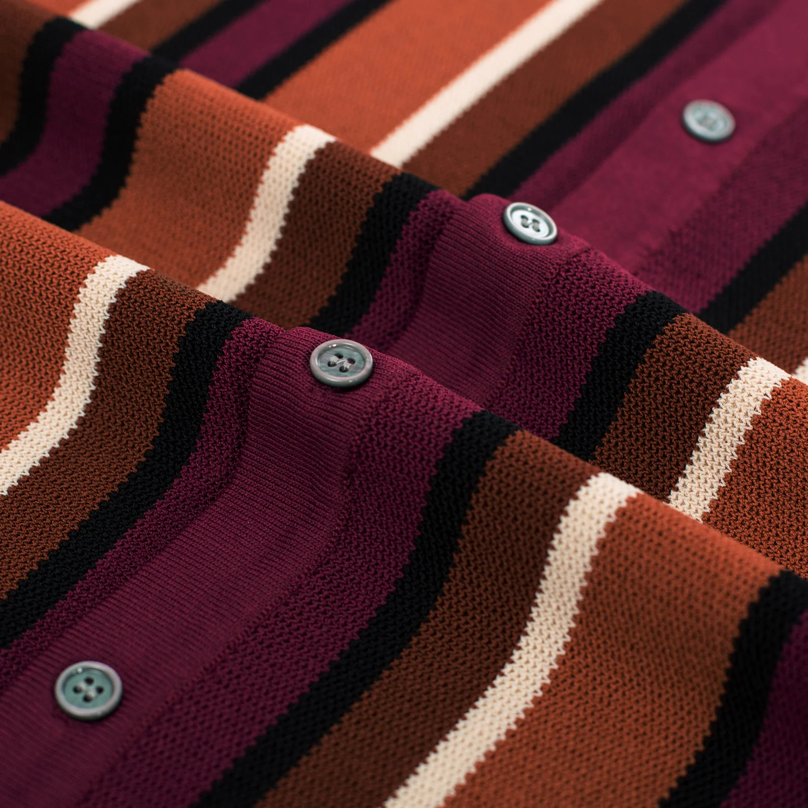 Men’s Short Sleeve Knit Shirt Vintage Stripe Lapel Collar Polo Cardigans Shirts - Image 87