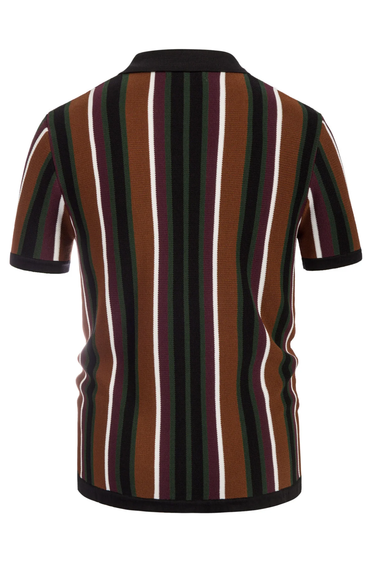Men’s Short Sleeve Knit Shirt Vintage Stripe Lapel Collar Polo Cardigans Shirts - Image 9