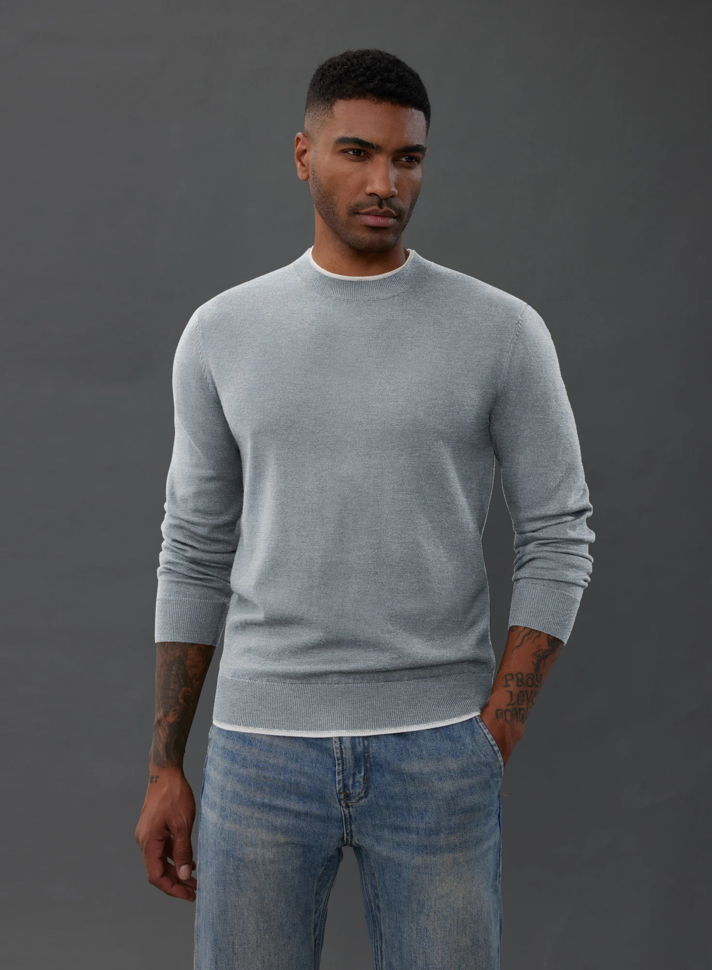 Men Contrast Color Sweater Long Sleeve Crew Neck Pullover Jumper - Image 12