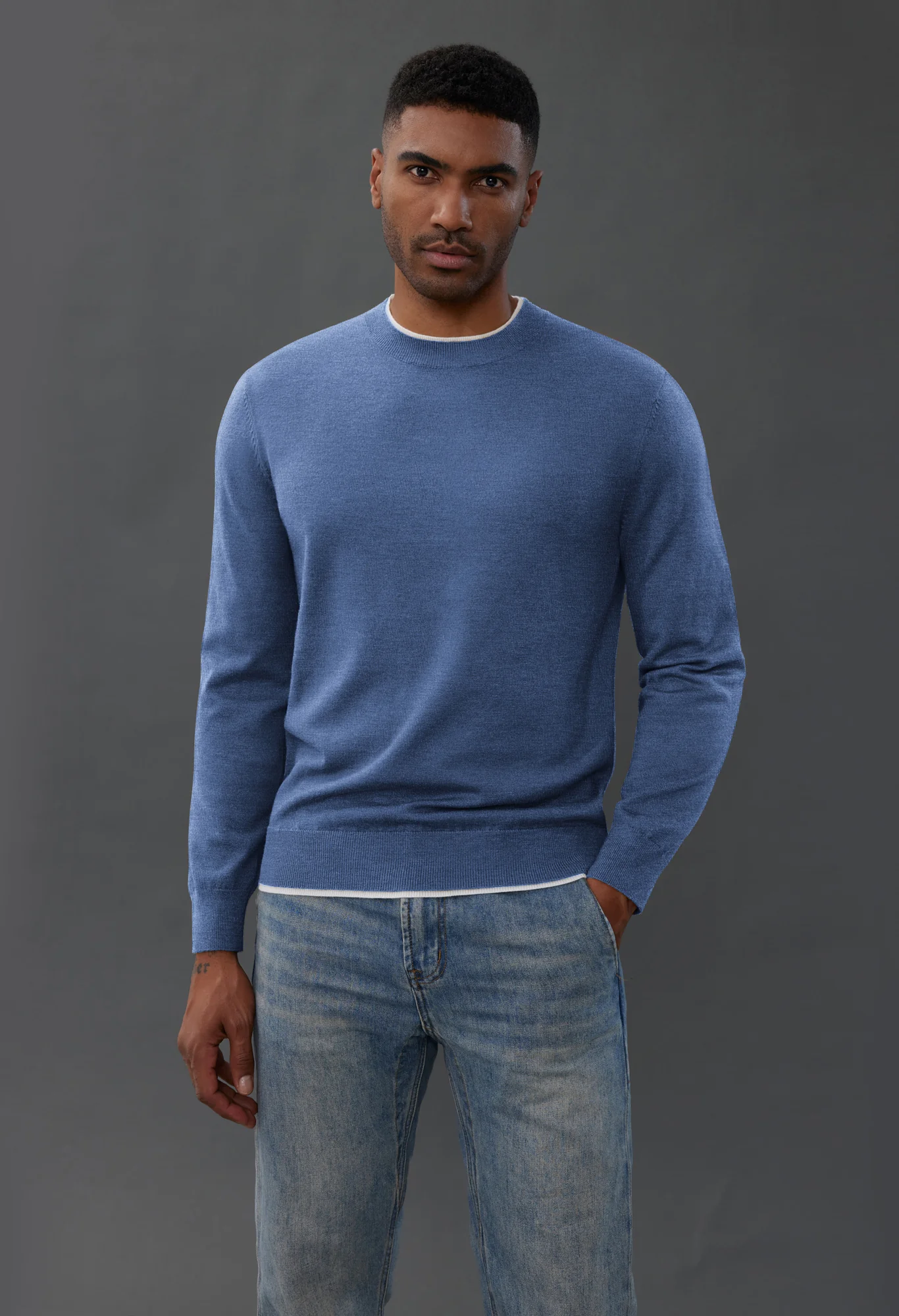Men Contrast Color Sweater Long Sleeve Crew Neck Pullover Jumper - Image 18