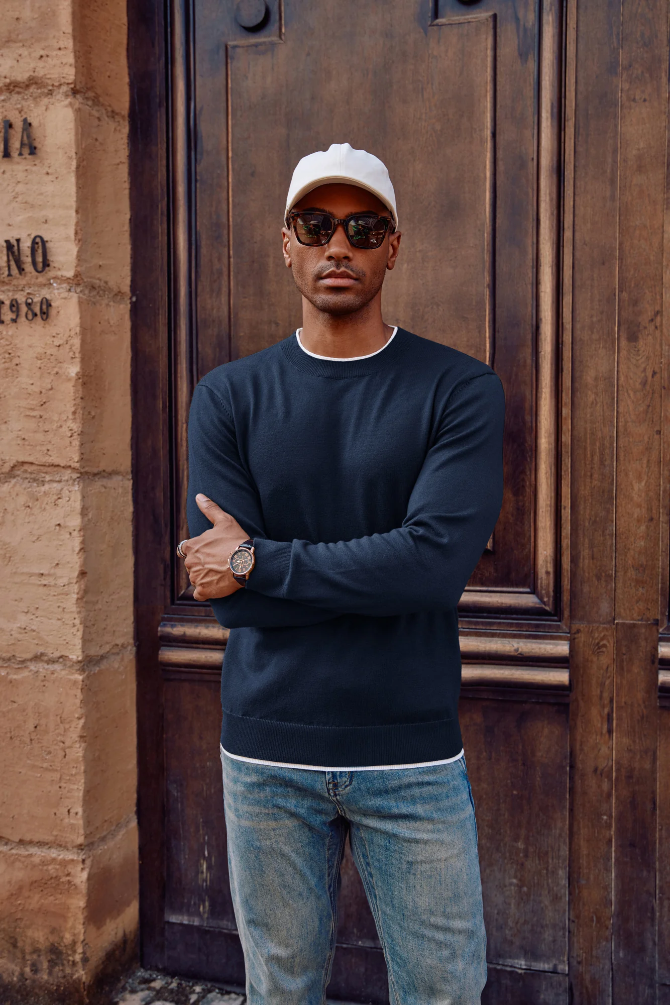 Men Contrast Color Sweater Long Sleeve Crew Neck Pullover Jumper - Image 20