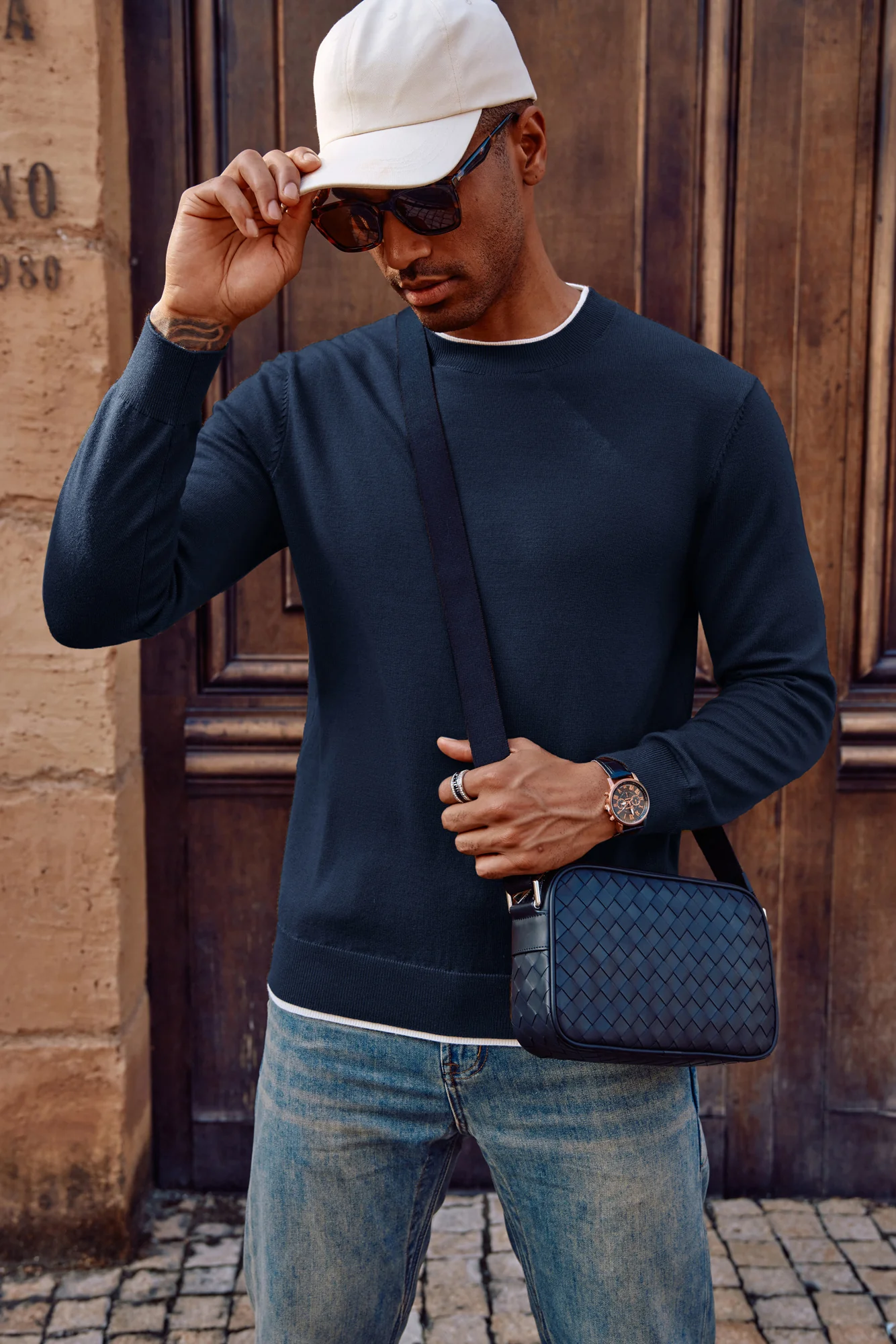 Men Contrast Color Sweater Long Sleeve Crew Neck Pullover Jumper - Image 22